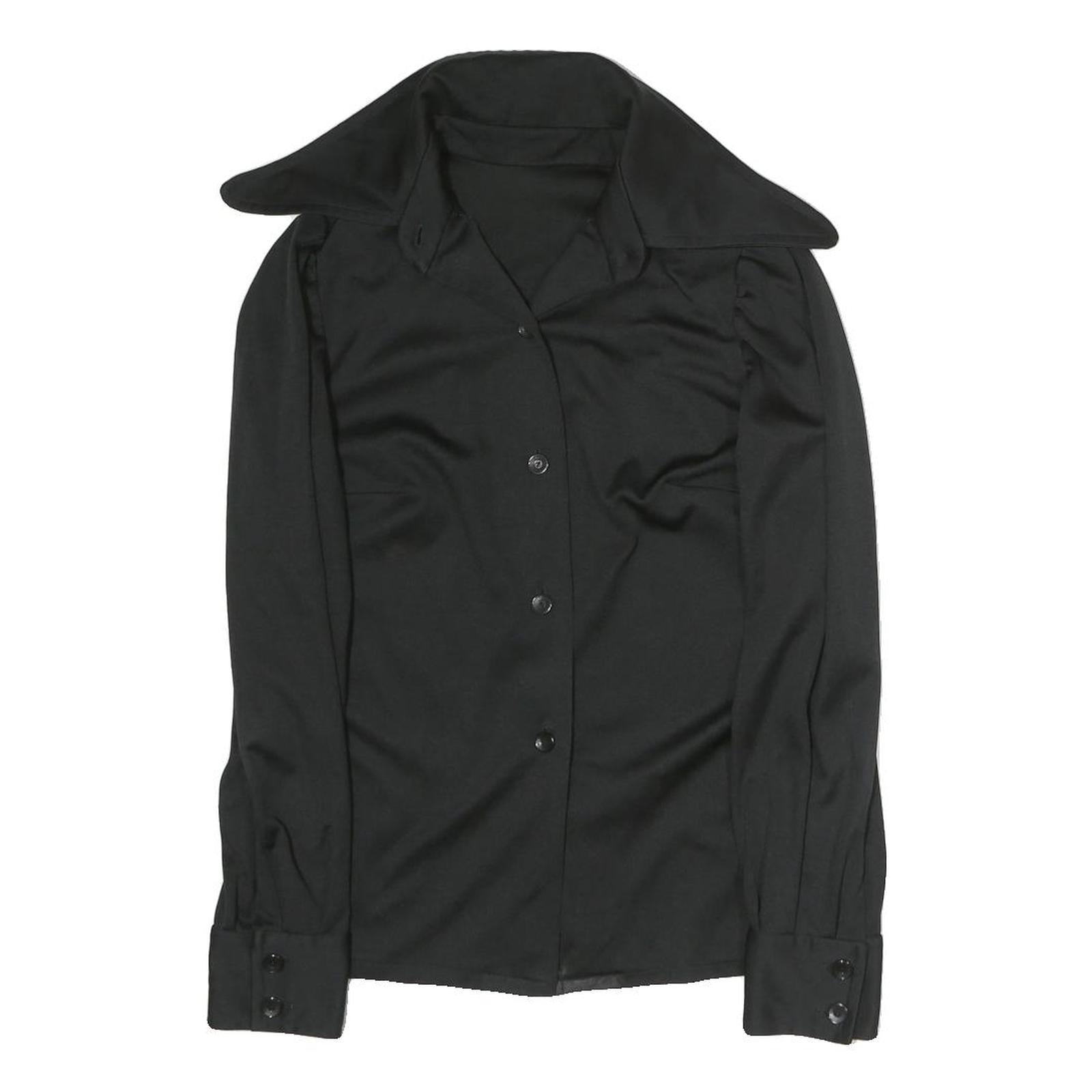 Womens Black Plain Polyester Shirt M Button Long Sleeve Classic Fit Refurbished - N/A refurbished available on Cerqular