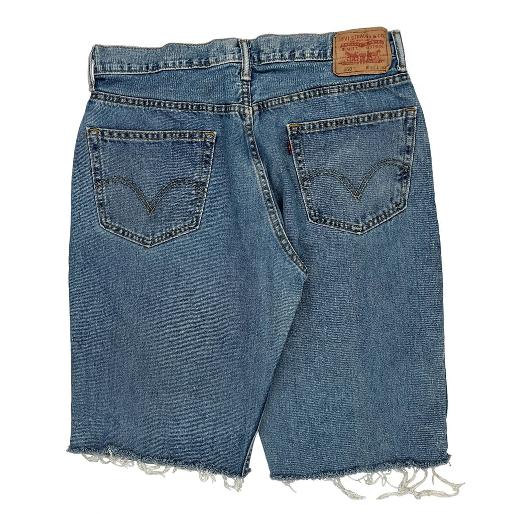 550 Levis Denim Shorts - 34W 12L Blue Cotton Refurbished - Thrifted (note: this is a term often used to describe second- refurbished available on Cerqular