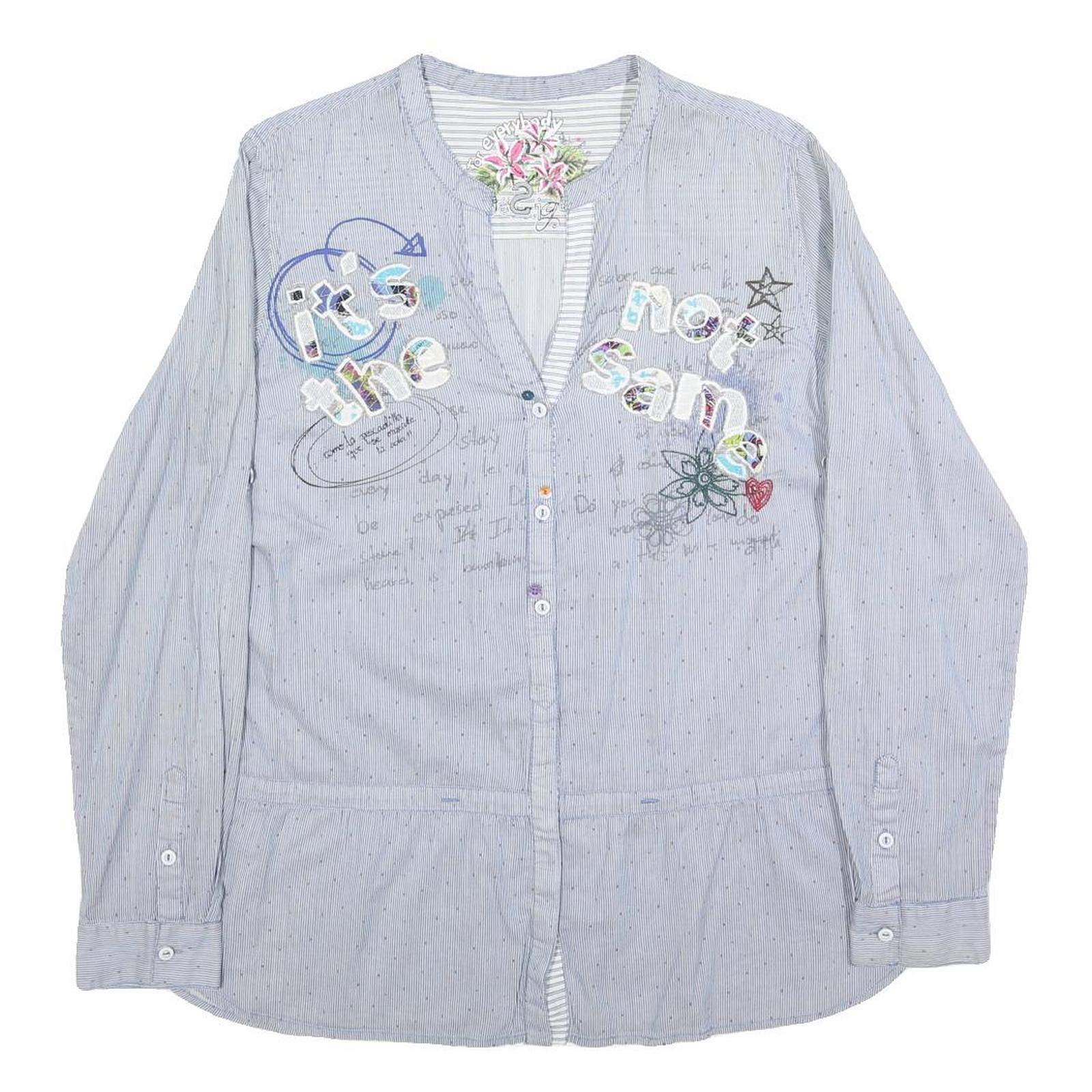 DESIGUAL Womens Blue Cotton Blend Shirt XL Embroidered Casual Button Refurbished - N/A refurbished available on Cerqular