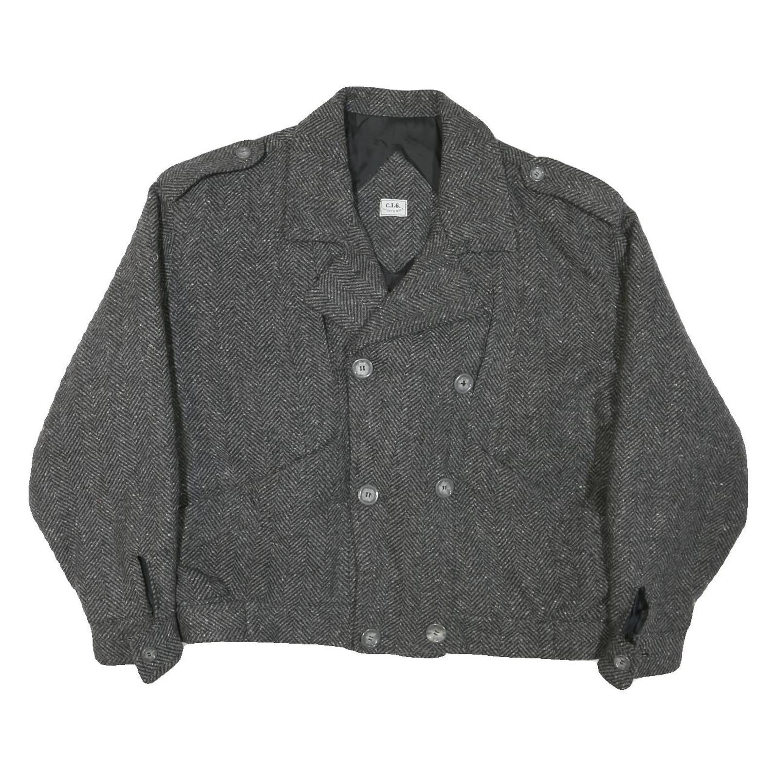 C.I.G Mens Grey Herringbone Double Breasted Jacket L Cotton Blend Button Closure Refurbished - N/A refurbished available on Cerqular