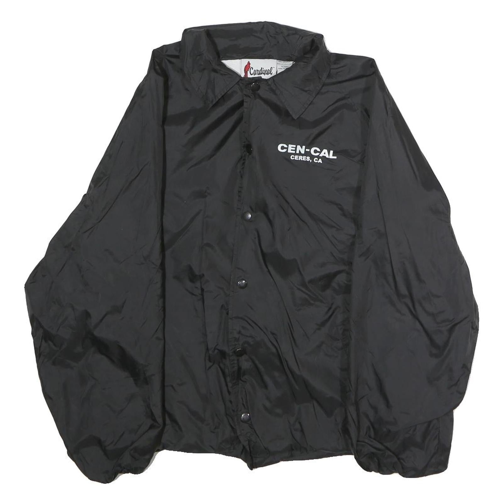 CARDINAL Mens Black Nylon Button Jacket L Plain Casual Lightweight Windbreaker Refurbished - N/A refurbished available on Cerqular