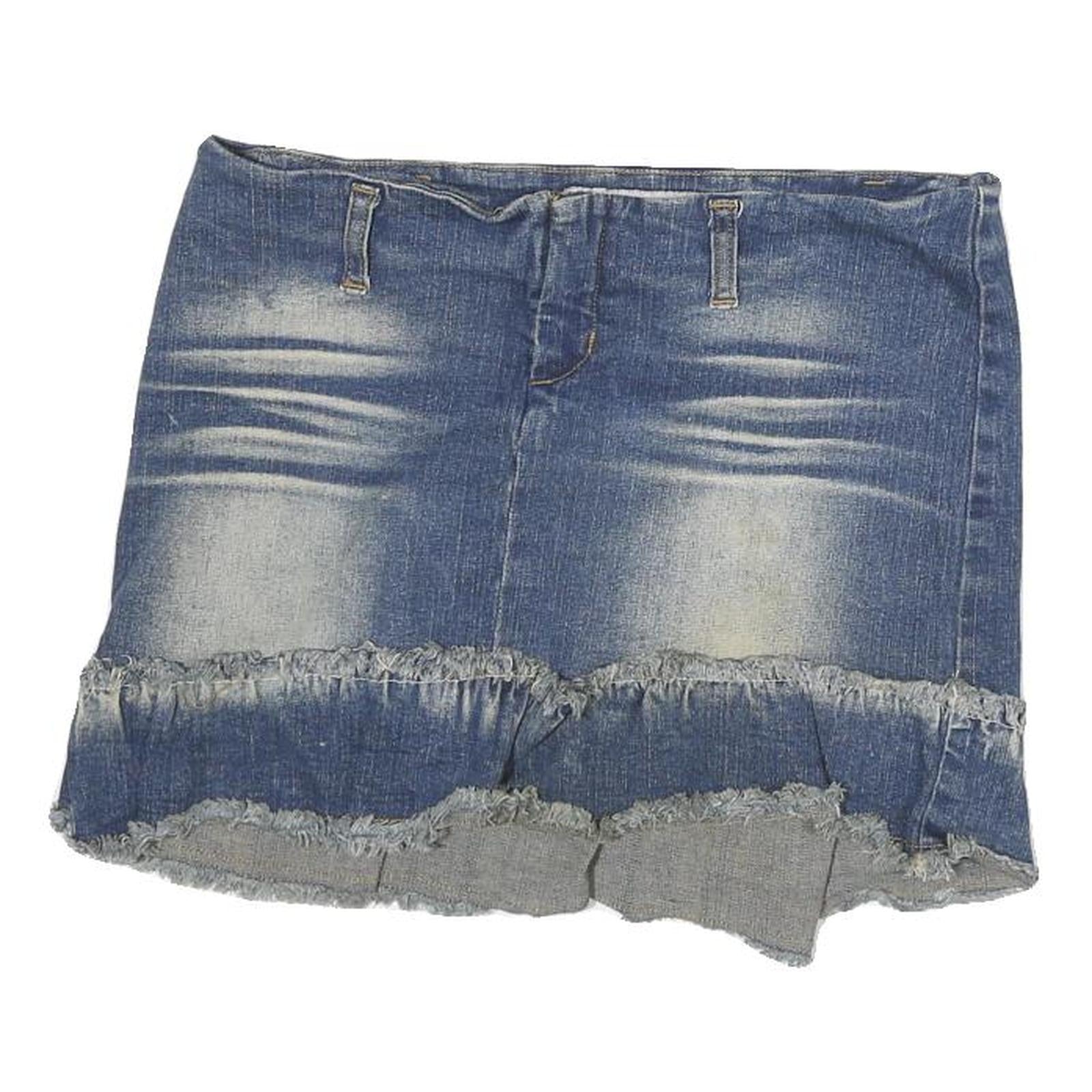 ANCHOR BLUE Womens Blue Denim Mini Cotton Blend Skirt Frayed Hem Casual M Refurbished - N/A refurbished available on Cerqular