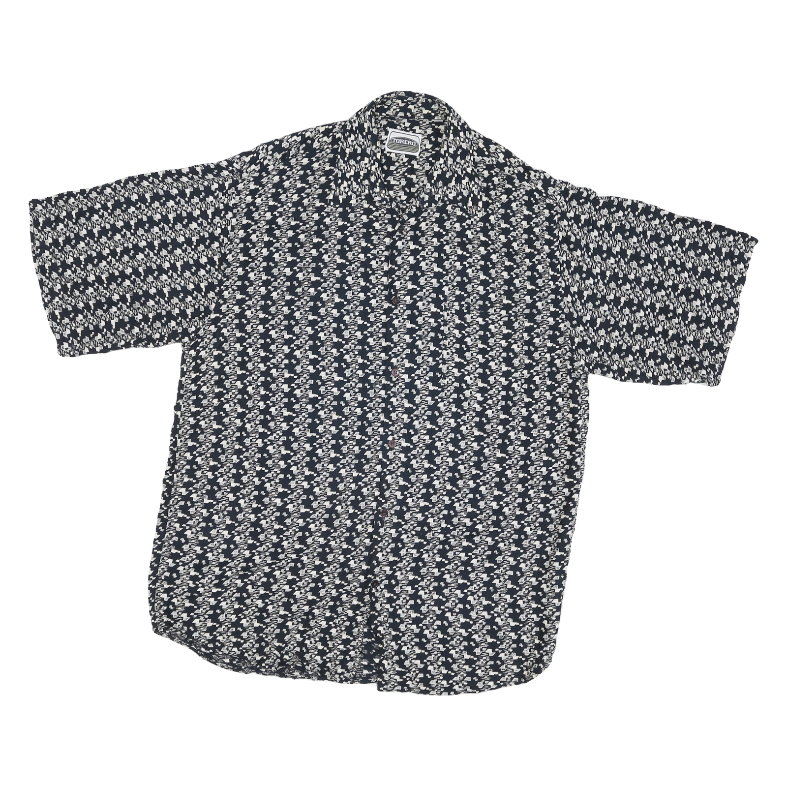 TORERO Mens Black & White Pattern Shirt L Cotton Blend Relaxed Fit Short Sleeve Refurbished - N/A refurbished available on Cerqular