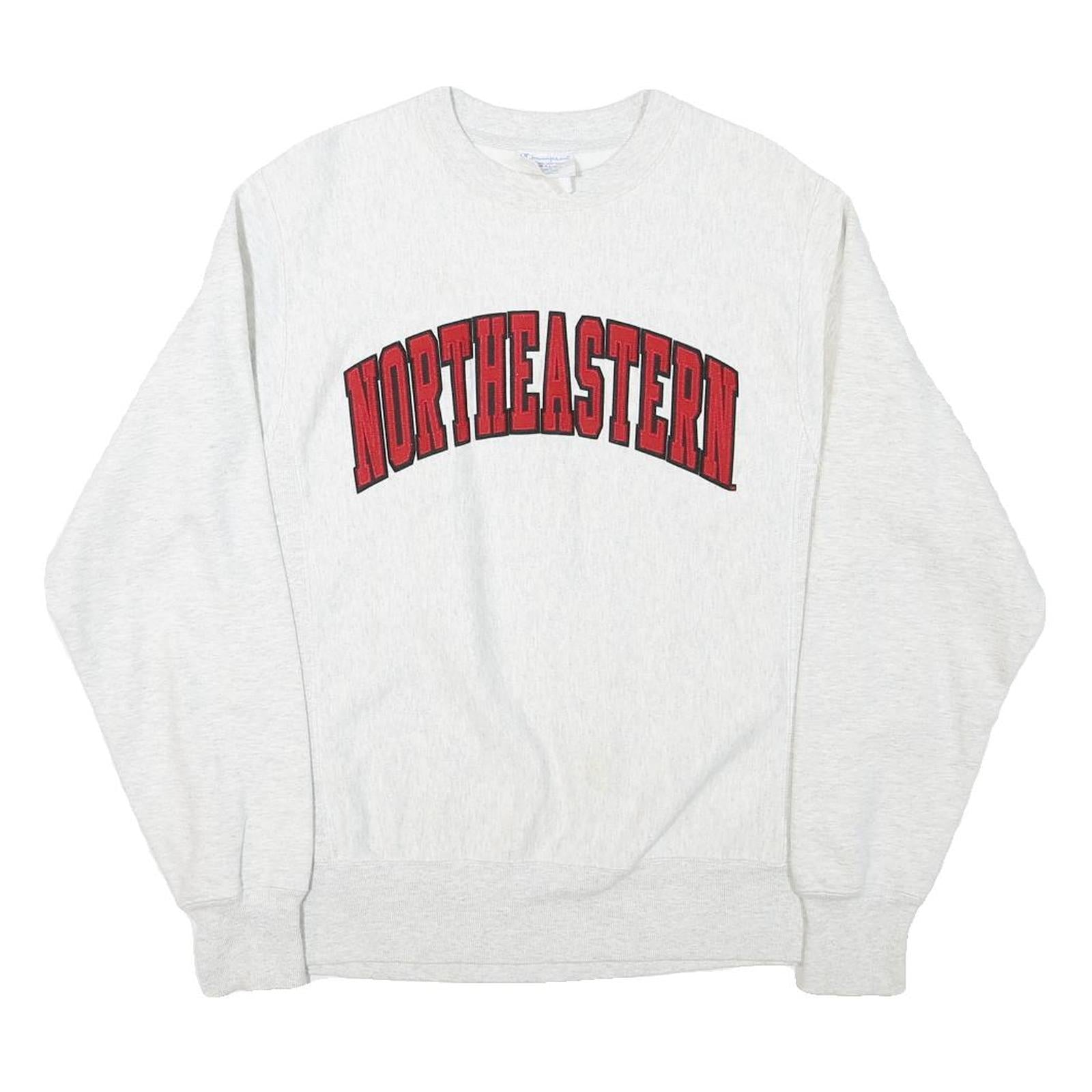 CHAMPION Mens White Northeastern Crew Neck S Cotton Blend Sweatshirt Pullover Refurbished - N/A refurbished available on Cerqular