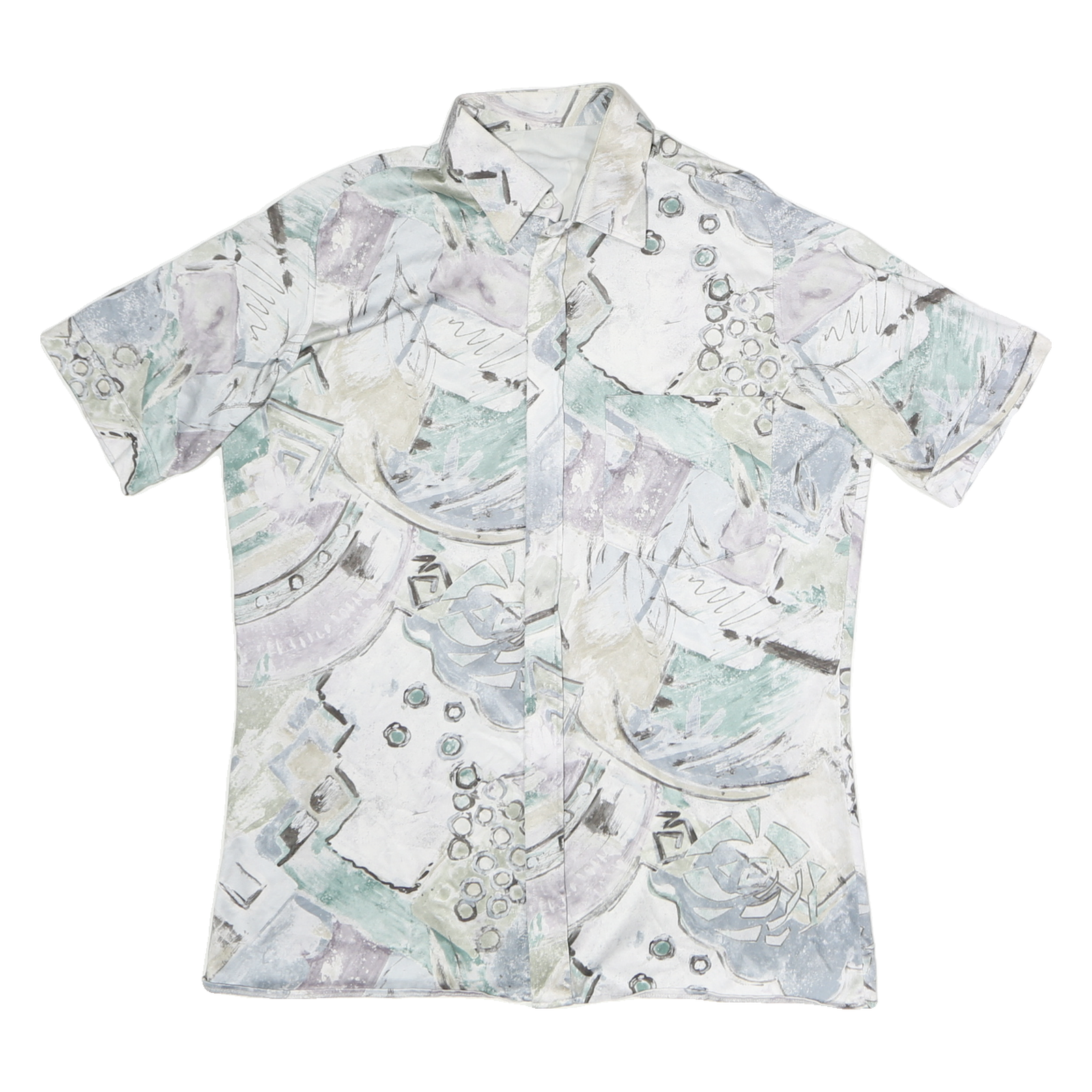 Buy Mens White & Pastel Pattern Polyester Shirt M Abstract Print Summer Style Refurbished - $18.19 Mens White & Pastel Pattern Polyester Shirt M Abstract Print Summer Style Refurbished - N/A refurbished available on Cerqular