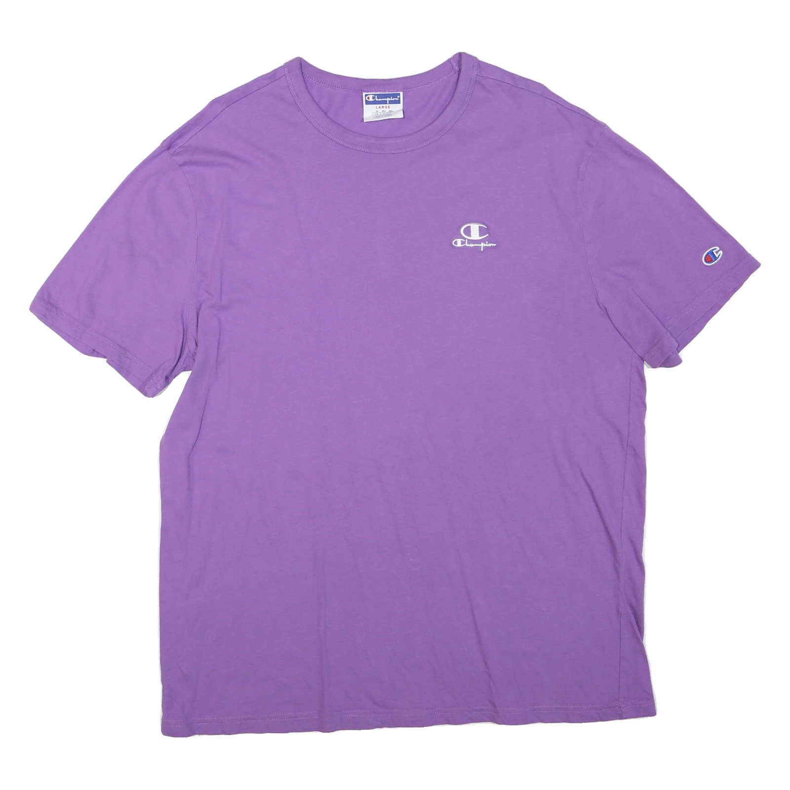 CHAMPION Mens Purple Graphic T-Shirt L Short Sleeve Crew Neck Cotton Blend Refurbished - N/A refurbished available on Cerqular