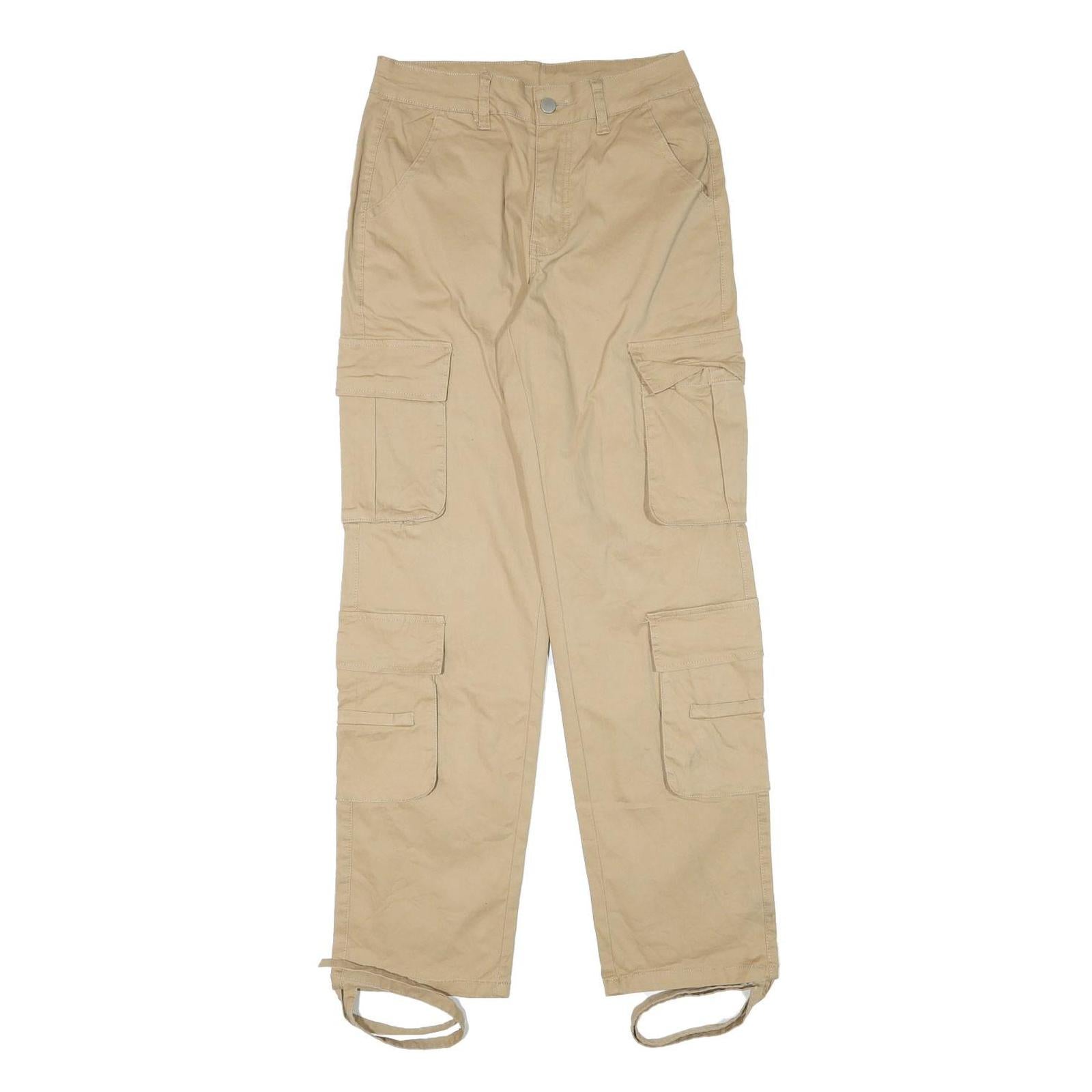 Womens Beige Cotton Blend Regular Fit Cargo Trousers W27 L30 Utility Pockets Zip Refurbished - N/A refurbished available on Cerqular