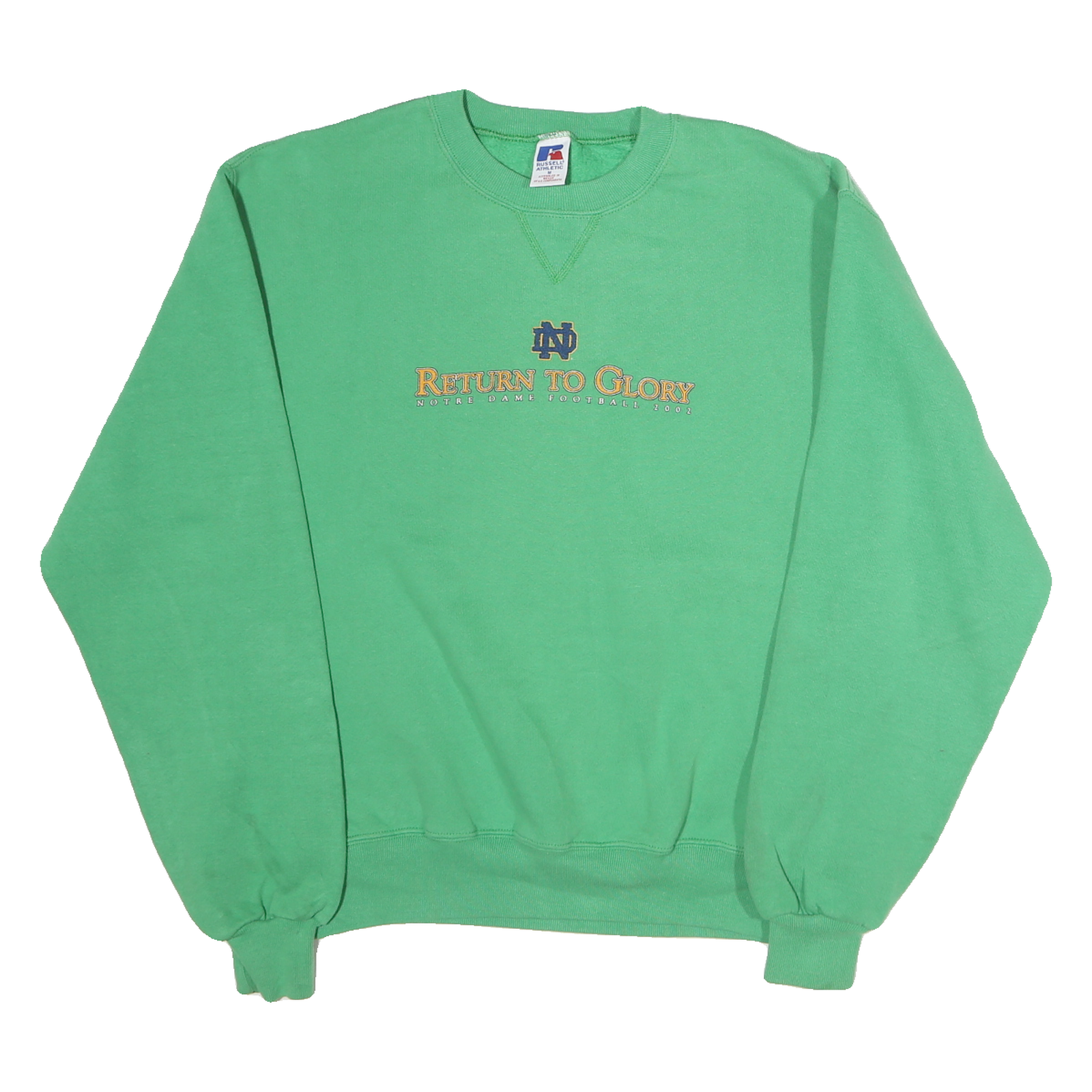 RUSSELL ATHLETIC Mens Green Notre Dame Football Crew Neck M Vintage Print Refurbished - N/A refurbished available on Cerqular