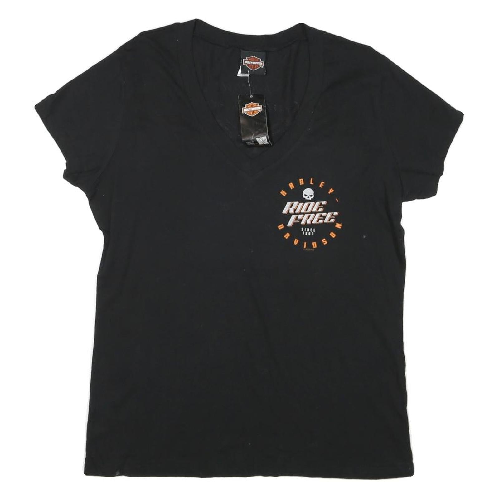 HARLEY DAVIDSON Womens Black Ride Free Graphic T-Shirt 2XL Short Sleeve V-Neck Refurbished - N/A refurbished available on Cerqular