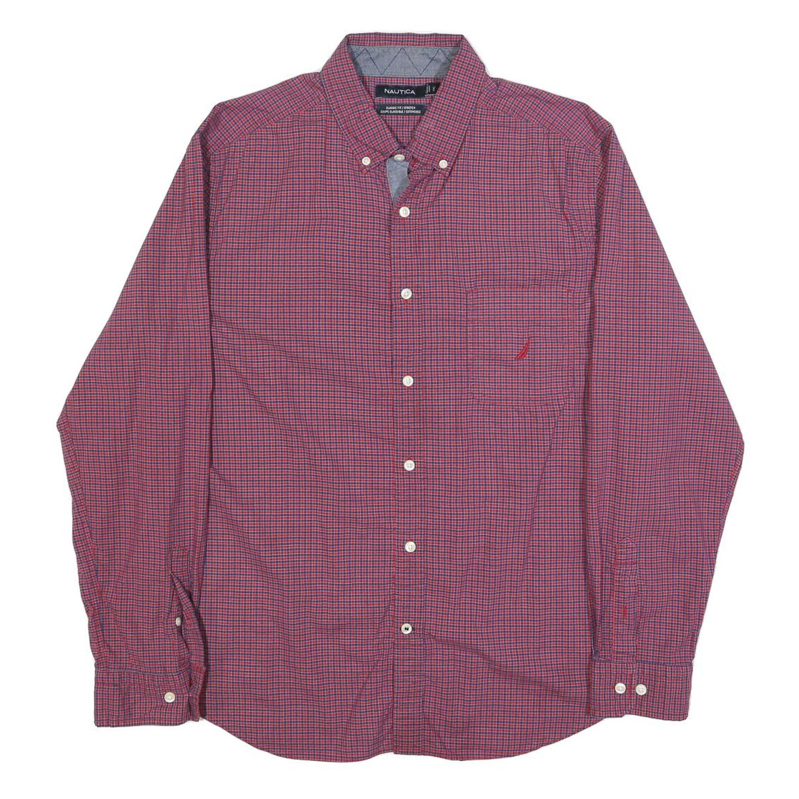 NAUTICA Mens Red & Blue Checked Shirt L Button Down Casual Cotton Blend Refurbished - N/A refurbished available on Cerqular