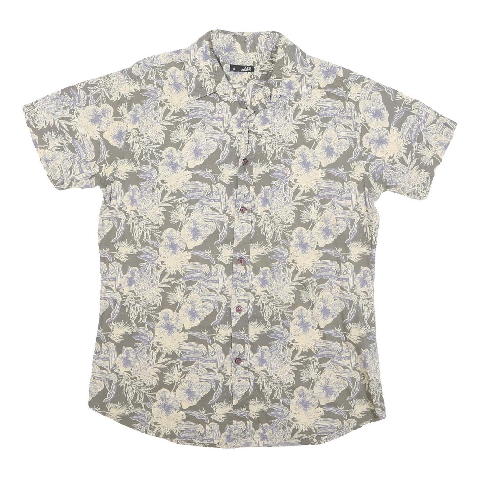 JOHN ADAMS Mens Grey Cream Floral Print Cotton Blend Shirt M Summer Casual Refurbished - N/A refurbished available on Cerqular