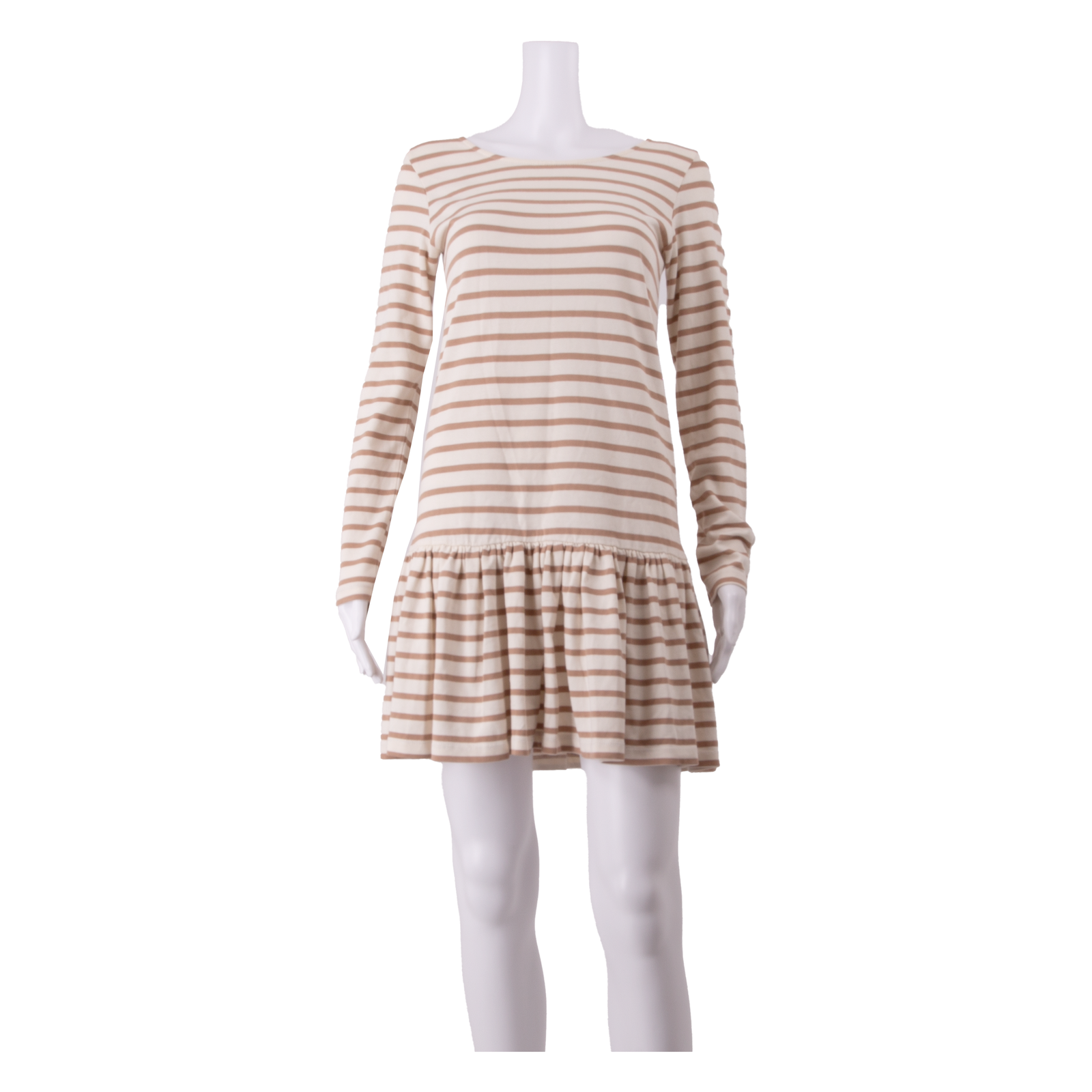 GANNI Womens Skater Dress Cream Striped Long Sleeve Short XS Refurbished - N/A refurbished available on Cerqular