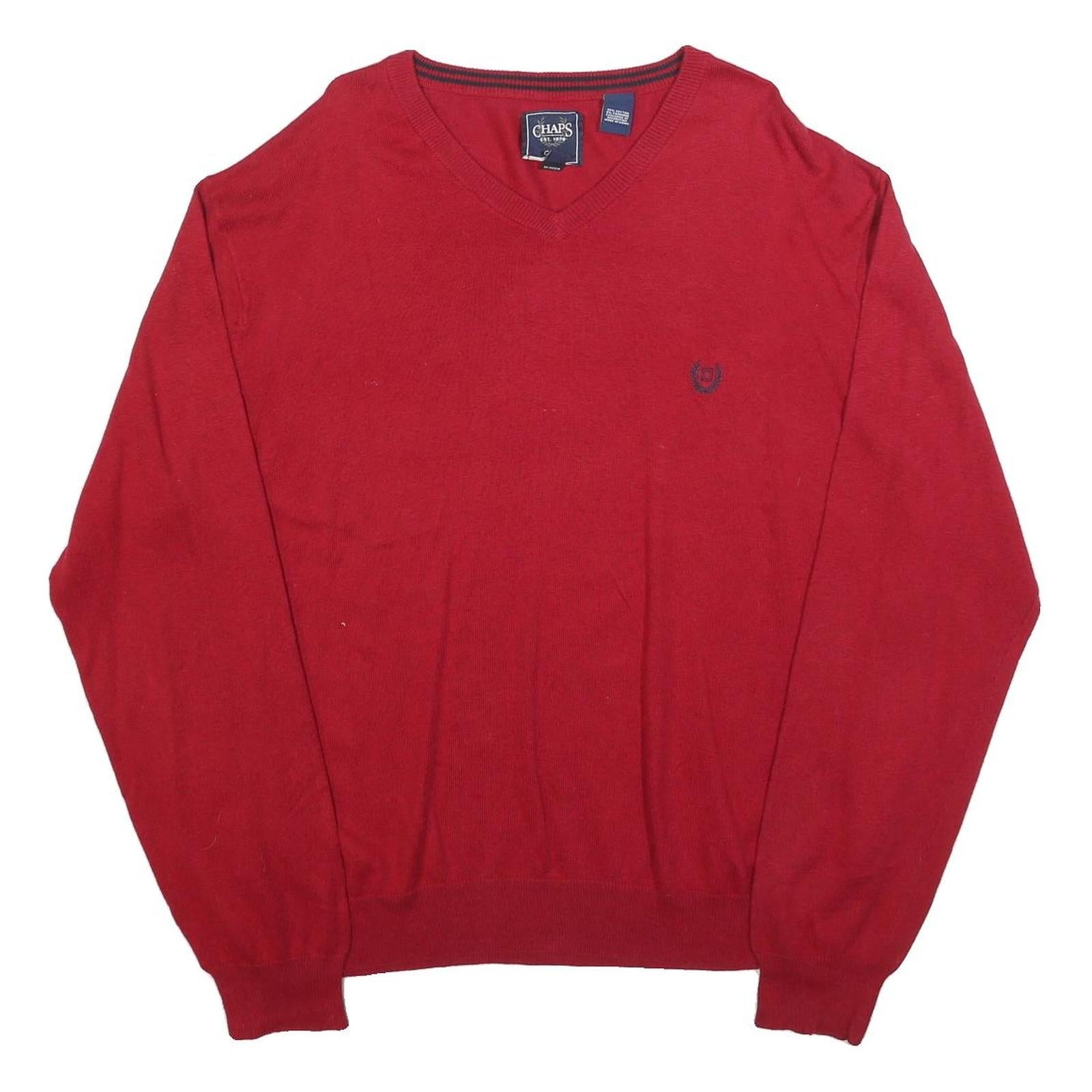 CHAPS Mens Red Plain V-Neck Basic Knit 2XL Jumper Cotton Blend Stylish Comfort Refurbished - N/A refurbished available on Cerqular