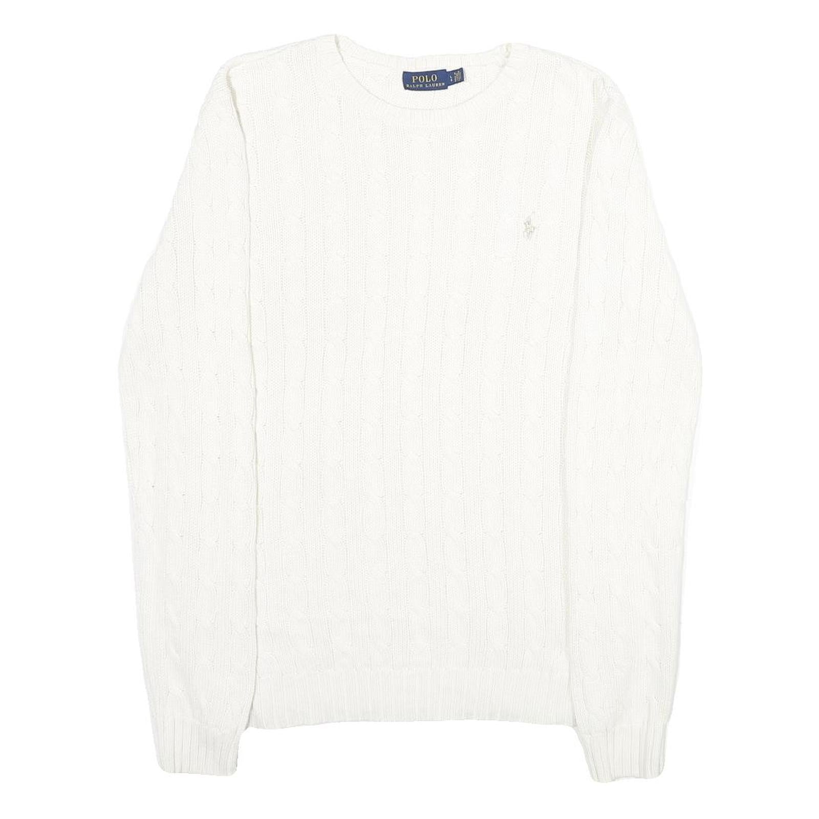 POLO RALPH LAUREN Womens White Patterned Cotton Jumper Crew Neck Cable Knit L Refurbished - N/A refurbished available on Cerqular