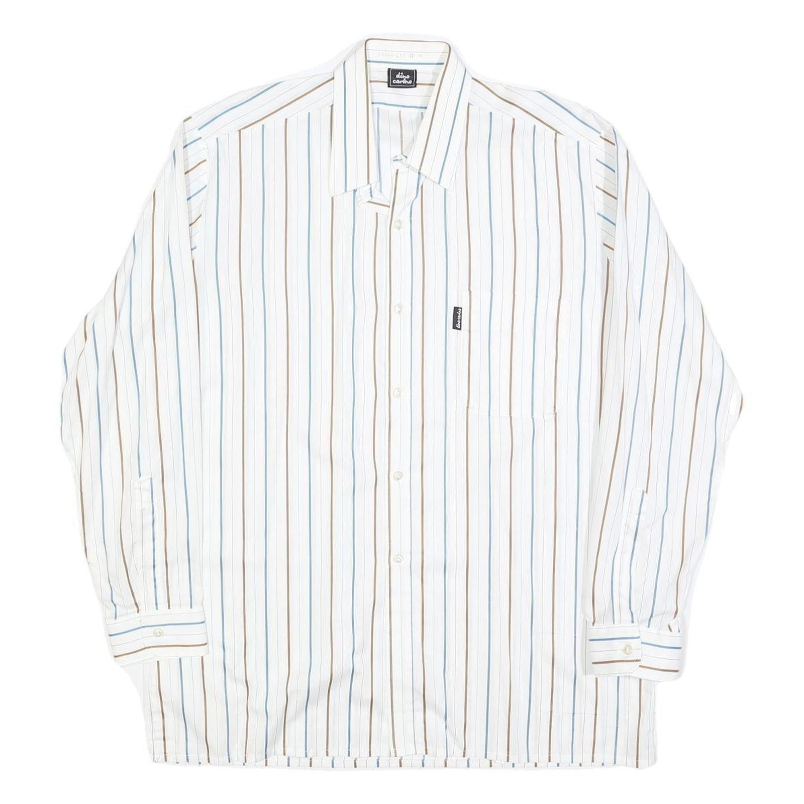 DINO CARINO Mens White & Light Blue Striped Shirt M Cotton Blend Button Collar Refurbished - N/A refurbished available on Cerqular