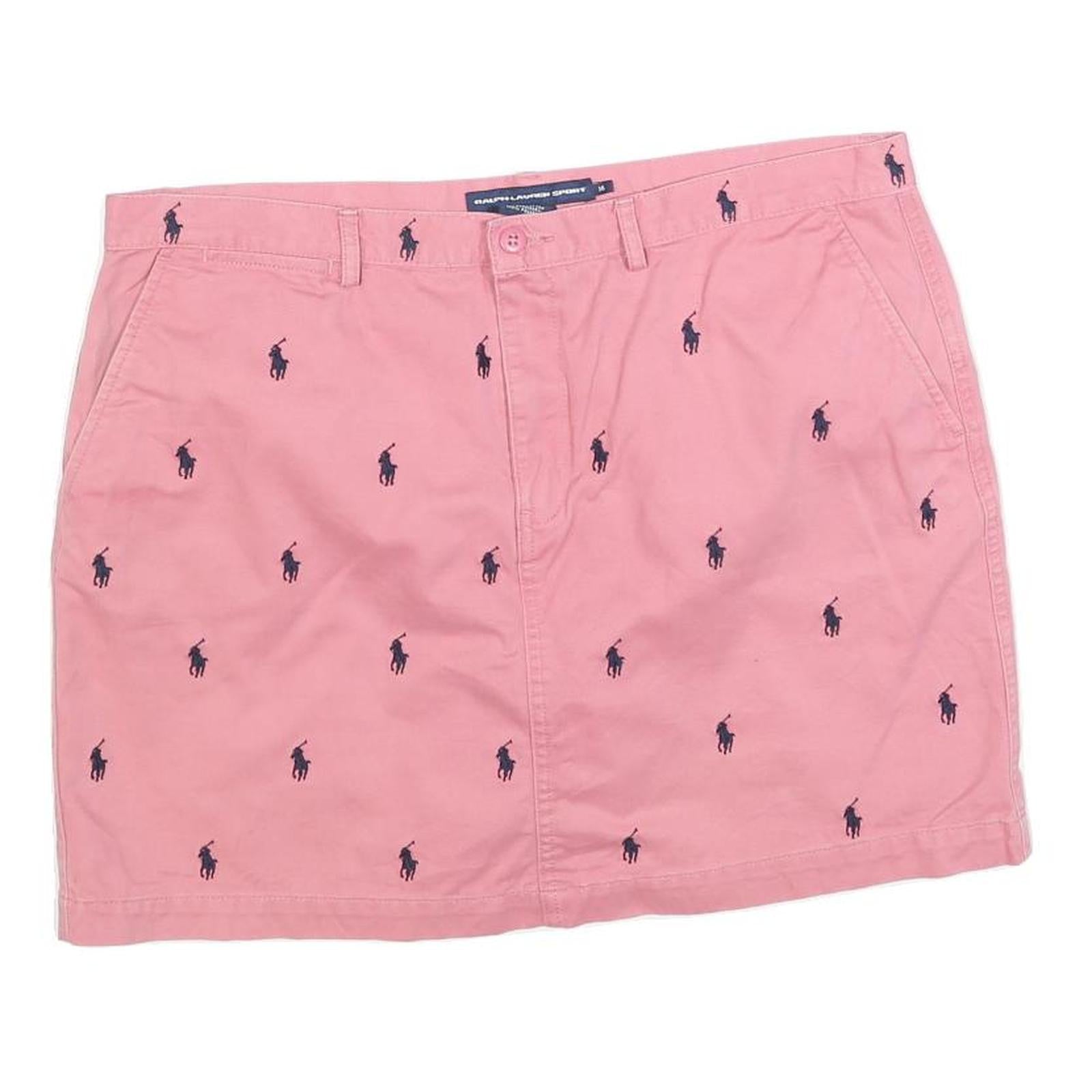 RALPH LAUREN SPORT Womens Pink Cotton Blend Mini Woven Polo Player Print XL Refurbished - N/A refurbished available on Cerqular