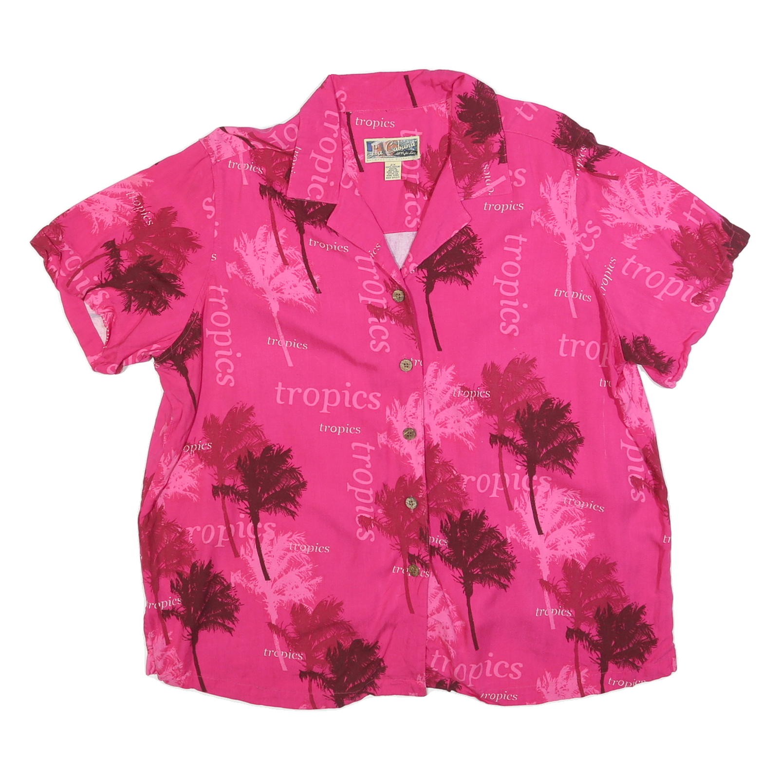 LA CABANA Womens Pink Palm Tree Print Shirt 2XL Tropical Cotton Blend Casual Refurbished - N/A refurbished available on Cerqular