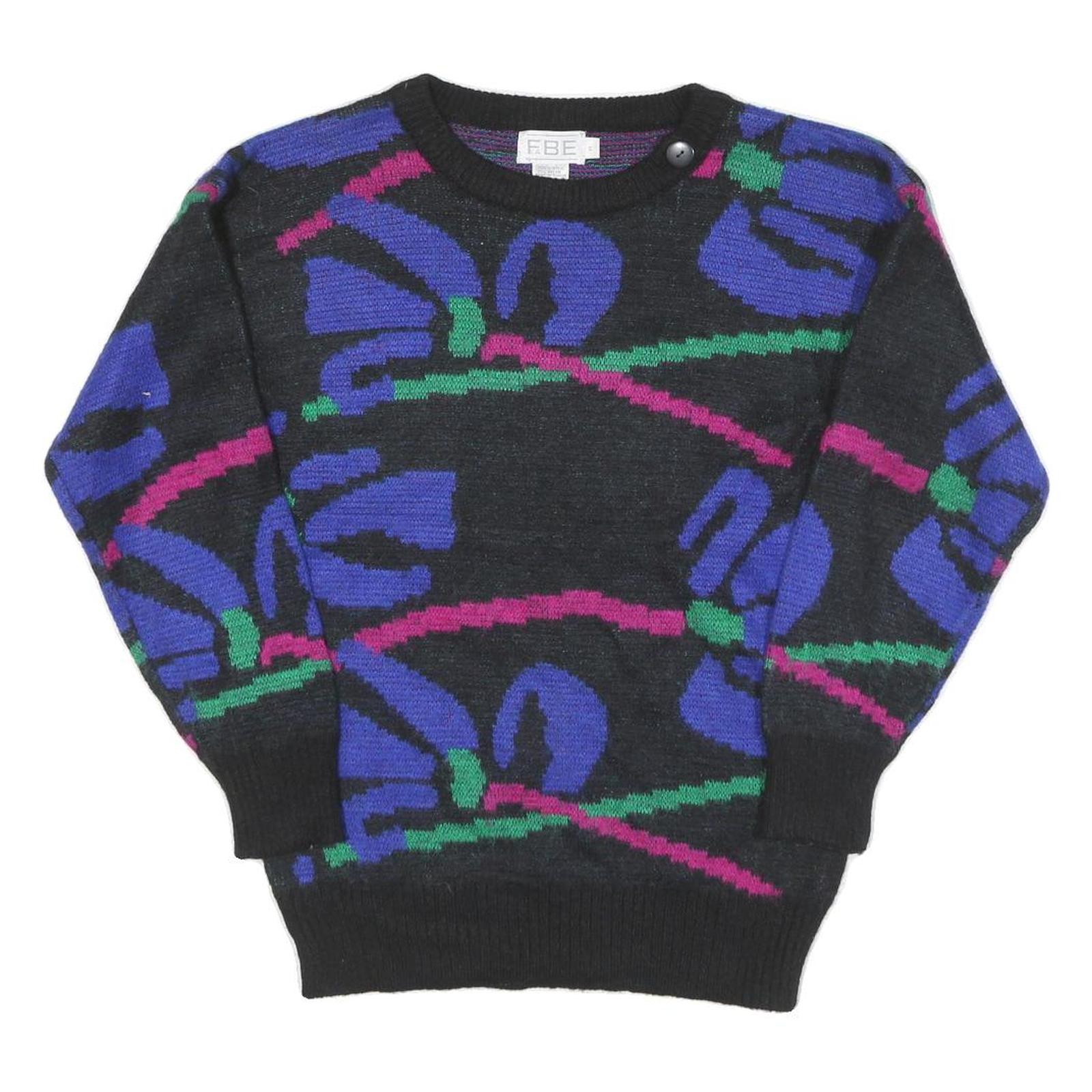 FABE Womens Black Blue & Pink Abstract Patterned Jumper Round Neck Chunky Knit S Refurbished - N/A refurbished available on Cerqular