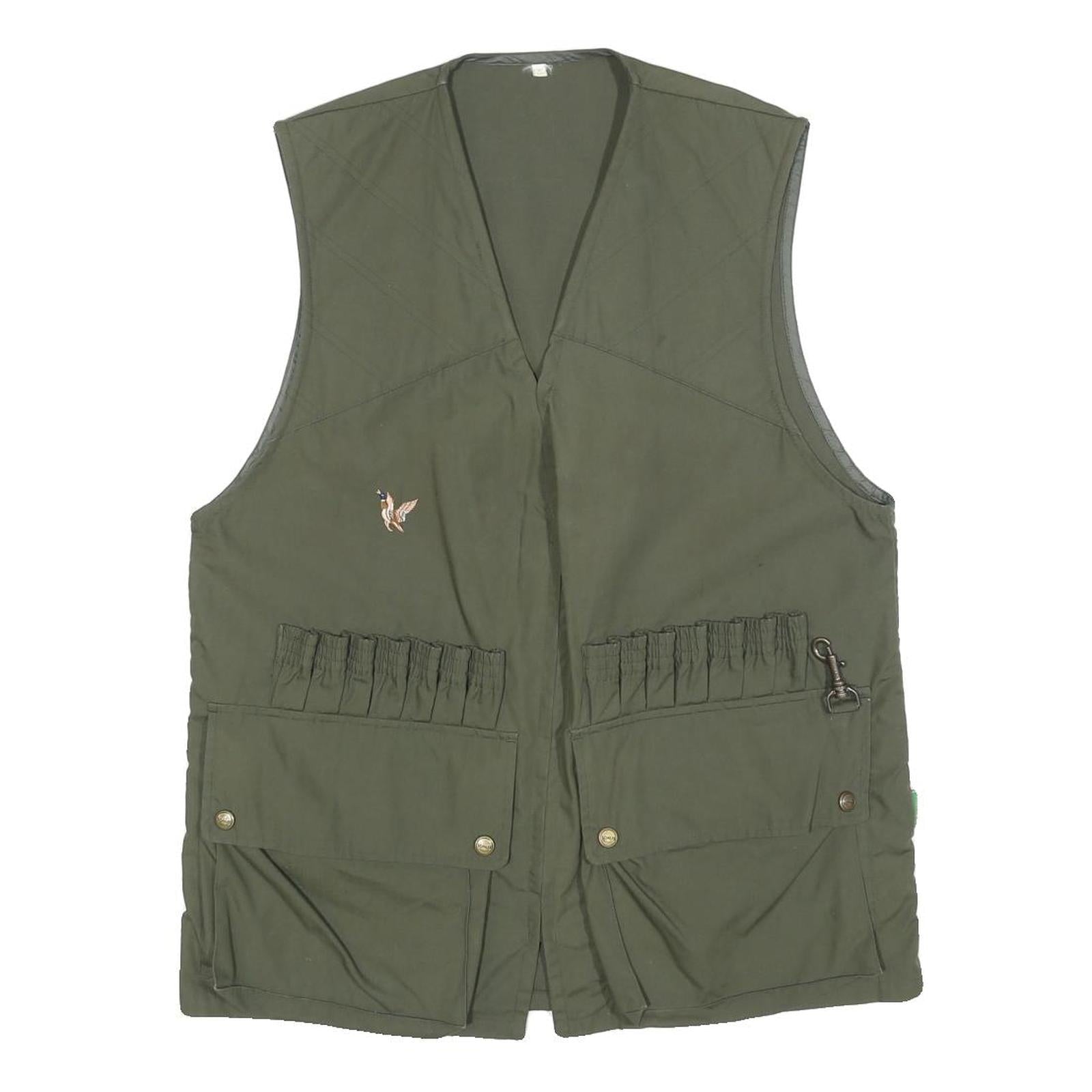 SOMLYS Mens Green Cotton Blend Hunting Vest L Woven Sleeveless Zip Up Outdoor Refurbished - N/A refurbished available on Cerqular