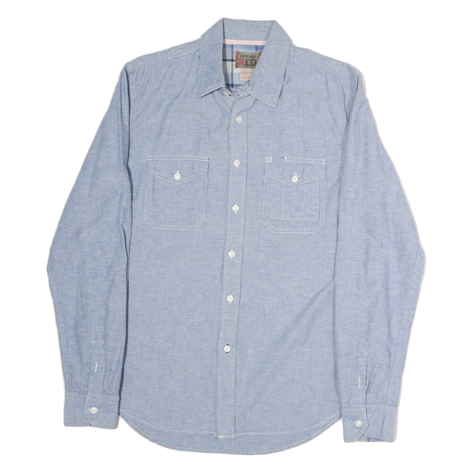 VINTAGE RED Mens Blue Cotton Shirt M Classic Long Sleeve Button Down Casual Refurbished - N/A refurbished available on Cerqular