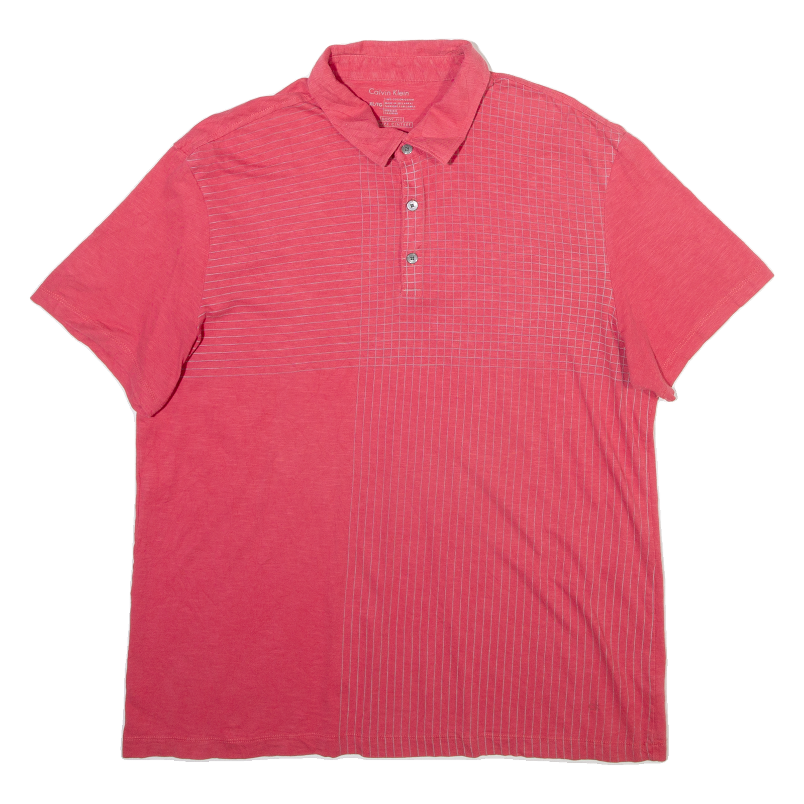 CALVIN KLEIN Mens Polo Shirt Red Striped XL Refurbished - N/A refurbished available on Cerqular