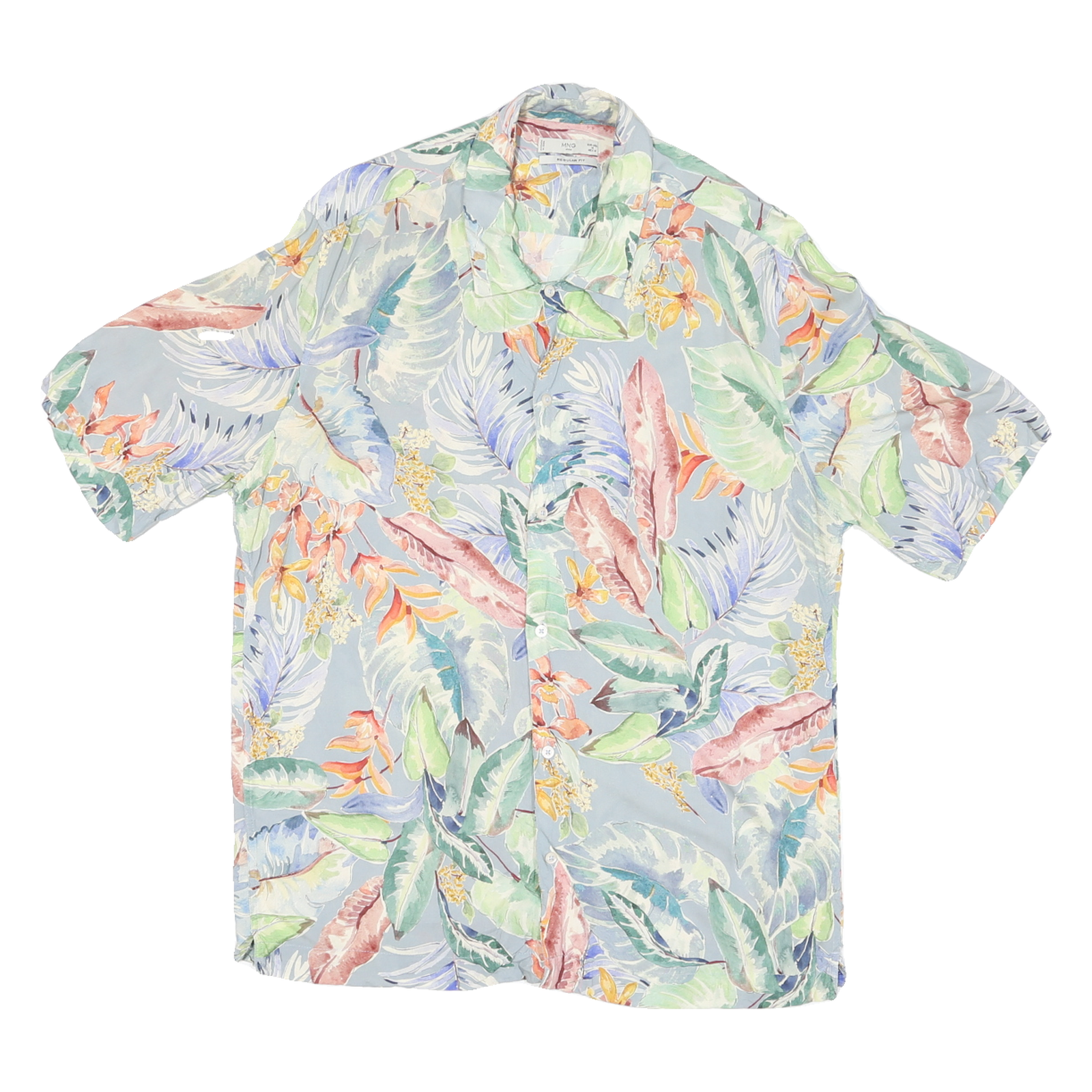 MNG Mens Blue Floral Shirt M Cotton Blend Summer Tropical Pattern Refurbished - N/A refurbished available on Cerqular