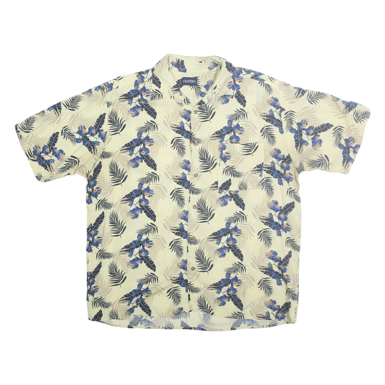 PURITAN Mens Cream & Blue Floral Rayon Shirt XL Summer Casual Tropical Refurbished - N/A refurbished available on Cerqular