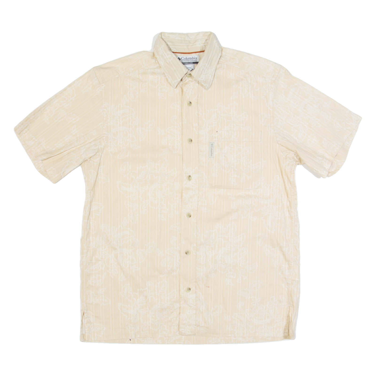 COLUMBIA Mens Hawaiian Shirt Beige Floral M Refurbished - N/A refurbished available on Cerqular