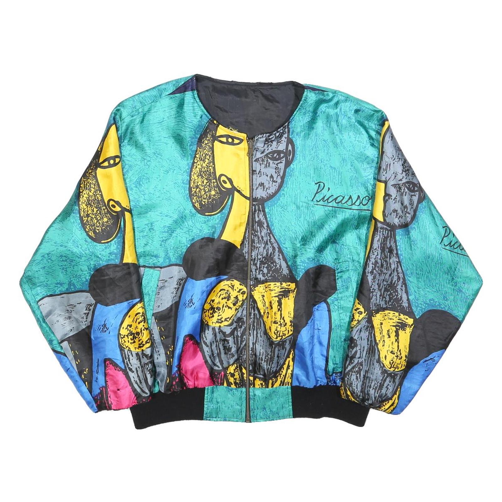 PICASSO Womens Blue Yellow Black Nylon Jacket L Artistic Print Zip Pattern Refurbished - N/A refurbished available on Cerqular