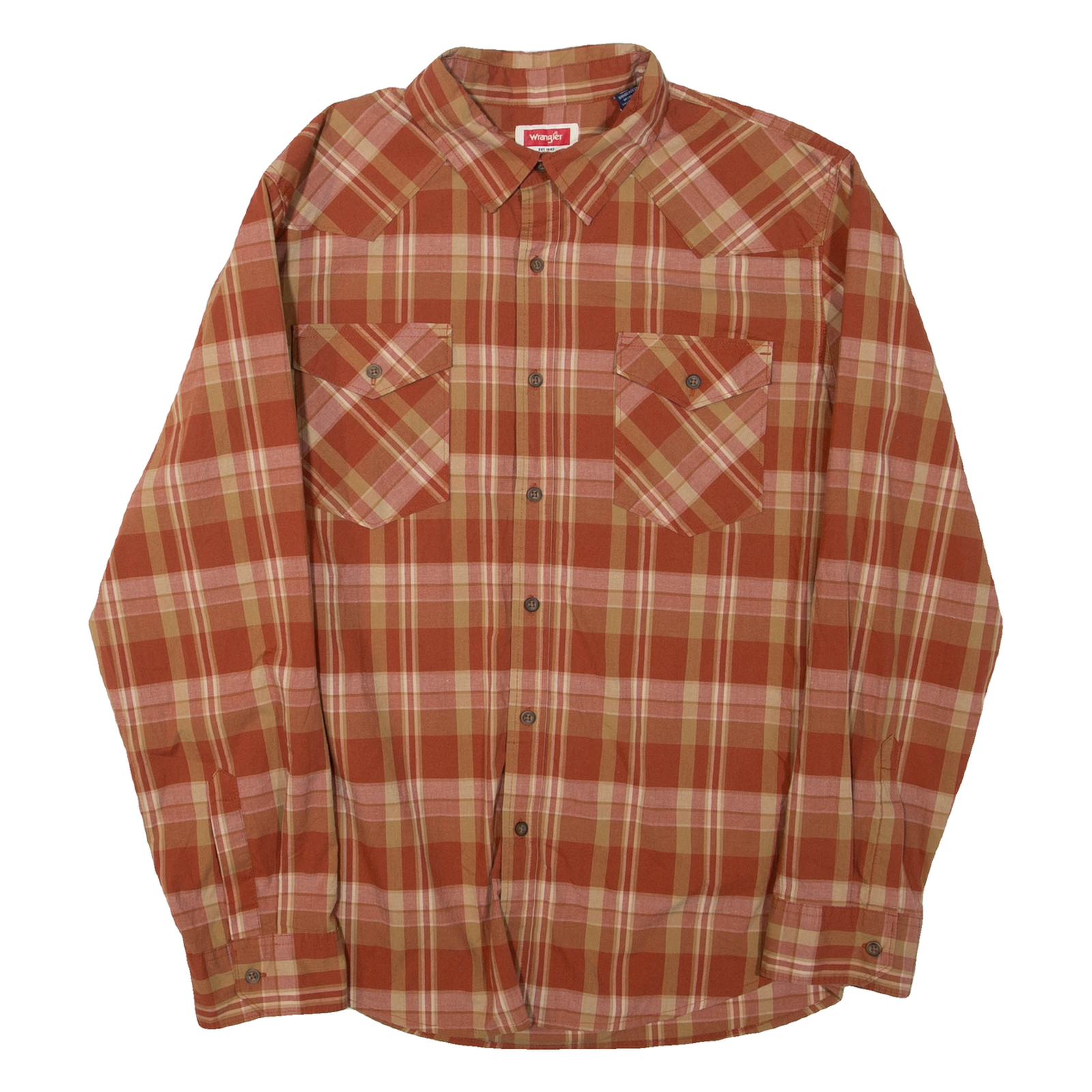 WRANGLER Mens Shirt Orange Check Long Sleeve L Refurbished - N/A refurbished available on Cerqular