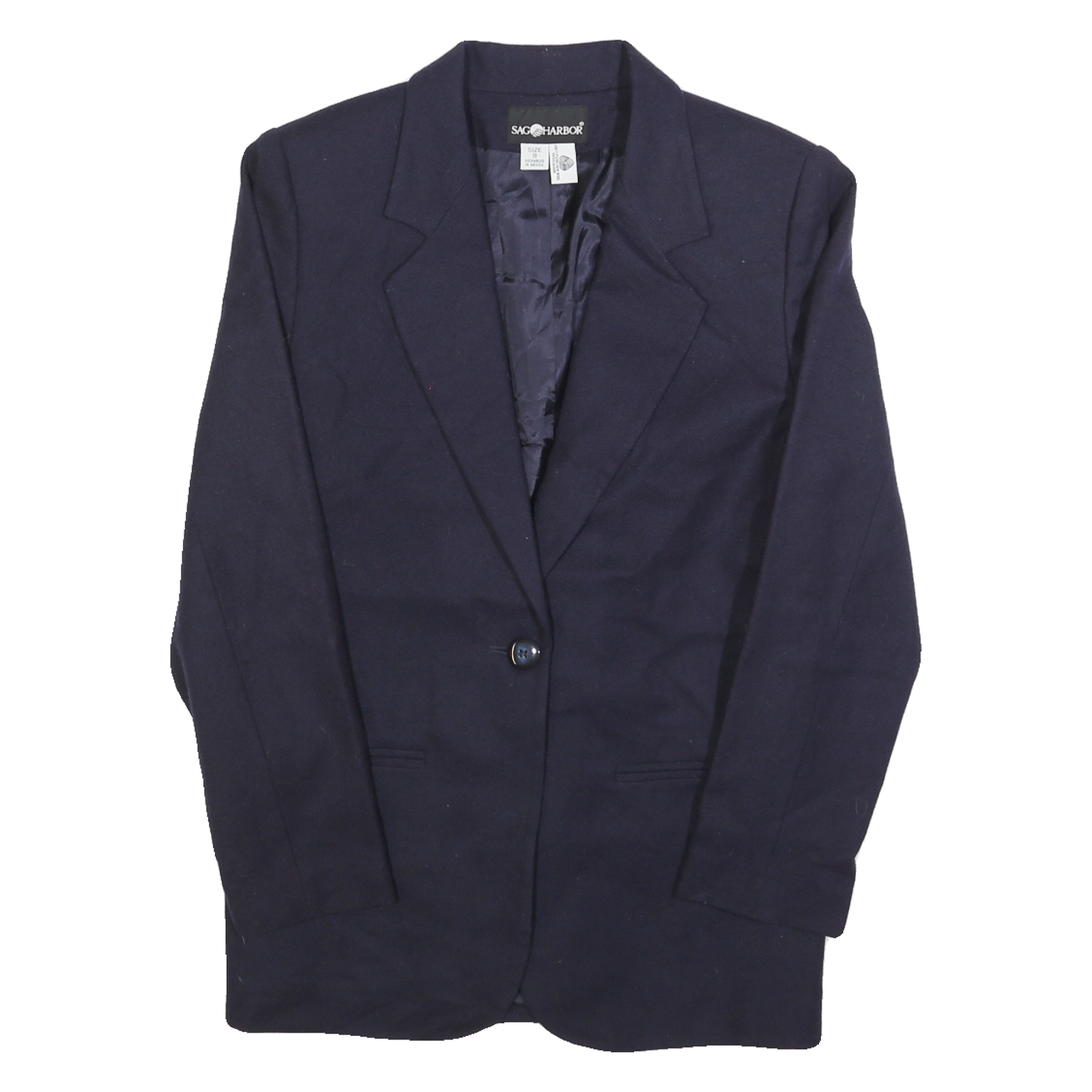SAG HARBOR Womens Navy Blue Wool Button Jacket S Woven Classic Tailored Blazer Refurbished - N/A refurbished available on Cerqular