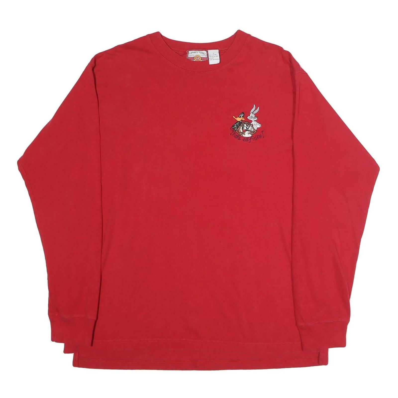 LOONEY TUNES Mens Red Long Sleeve Crew Neck Cartoon Graphic L T-Shirt Refurbished - N/A refurbished available on Cerqular