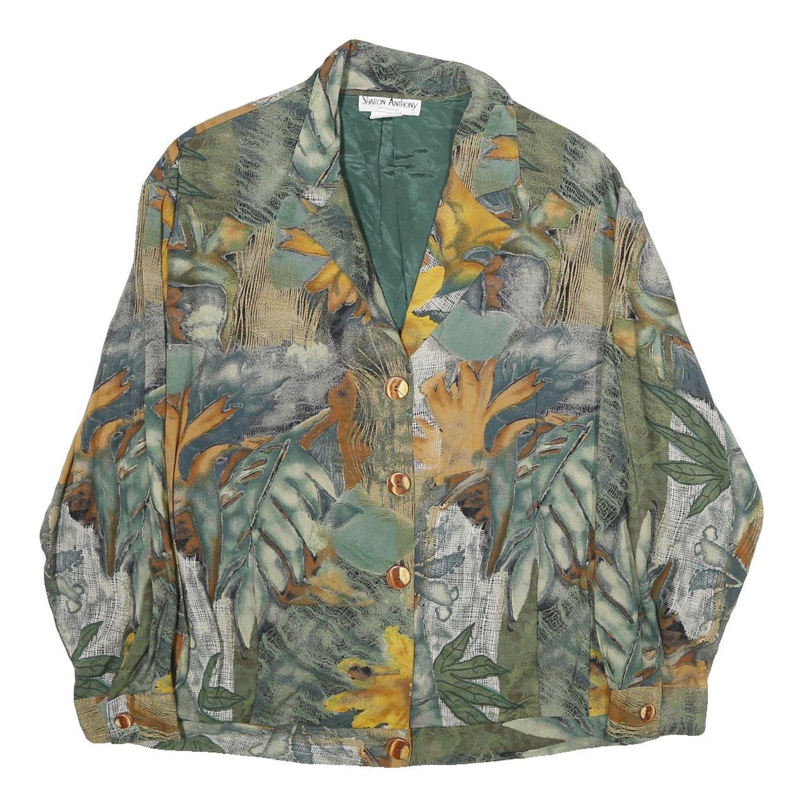 SHARON ANTHONY Womens Green Rayon Button Jacket UK 20 Abstract Floral Print Refurbished - N/A refurbished available on Cerqular