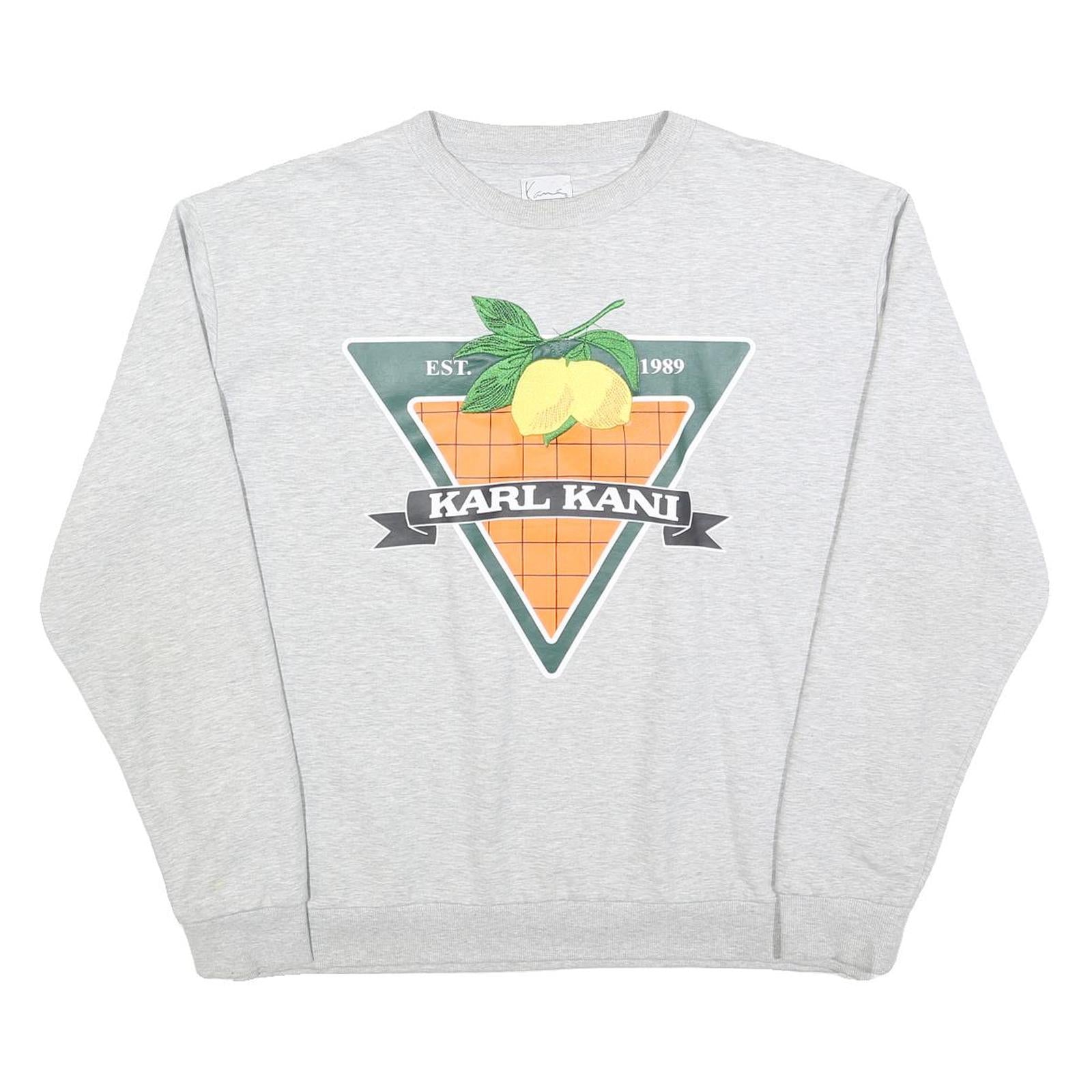 KARL KANI Womens Grey Sweatshirt Crew Neck M Printed Logo Pullover Cotton Blend Refurbished - N/A refurbished available on Cerqular