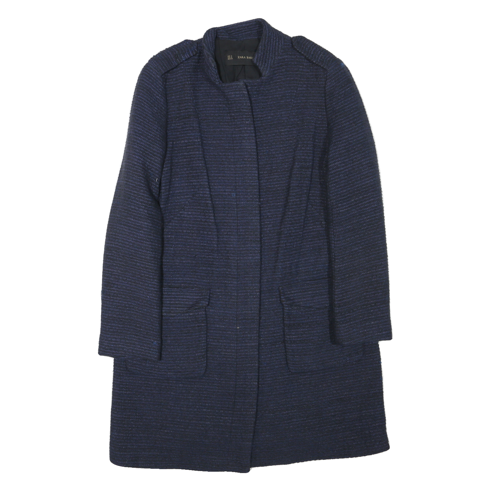 ZARA Womens Blue Cotton Blend Button Jacket M Textured Plain Classic Long Sleeve Refurbished - N/A refurbished available on Cerqular