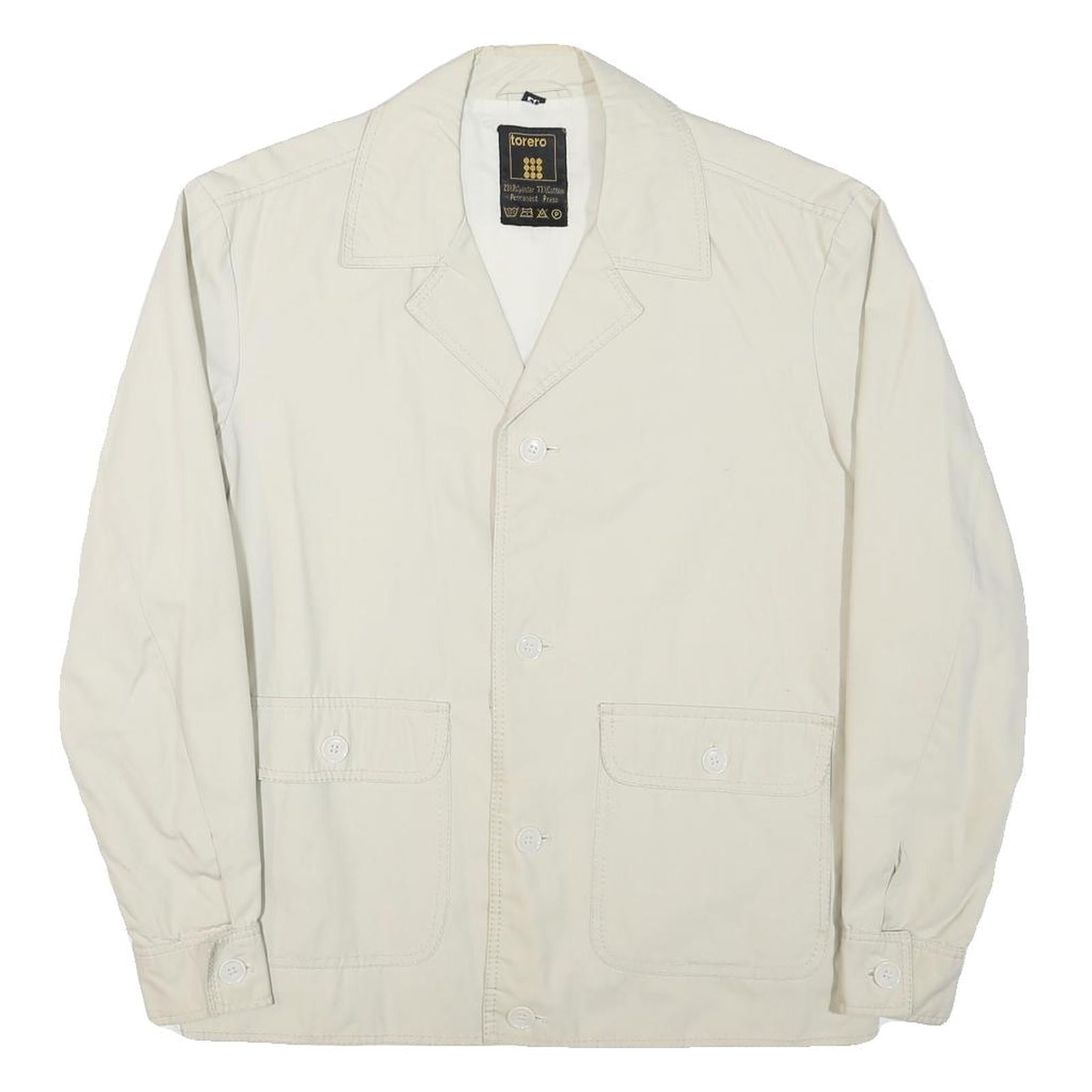 TORERO Mens Cream Button Cotton Blend Jacket M Classic Plain Casual Lightweight Refurbished - N/A refurbished available on Cerqular