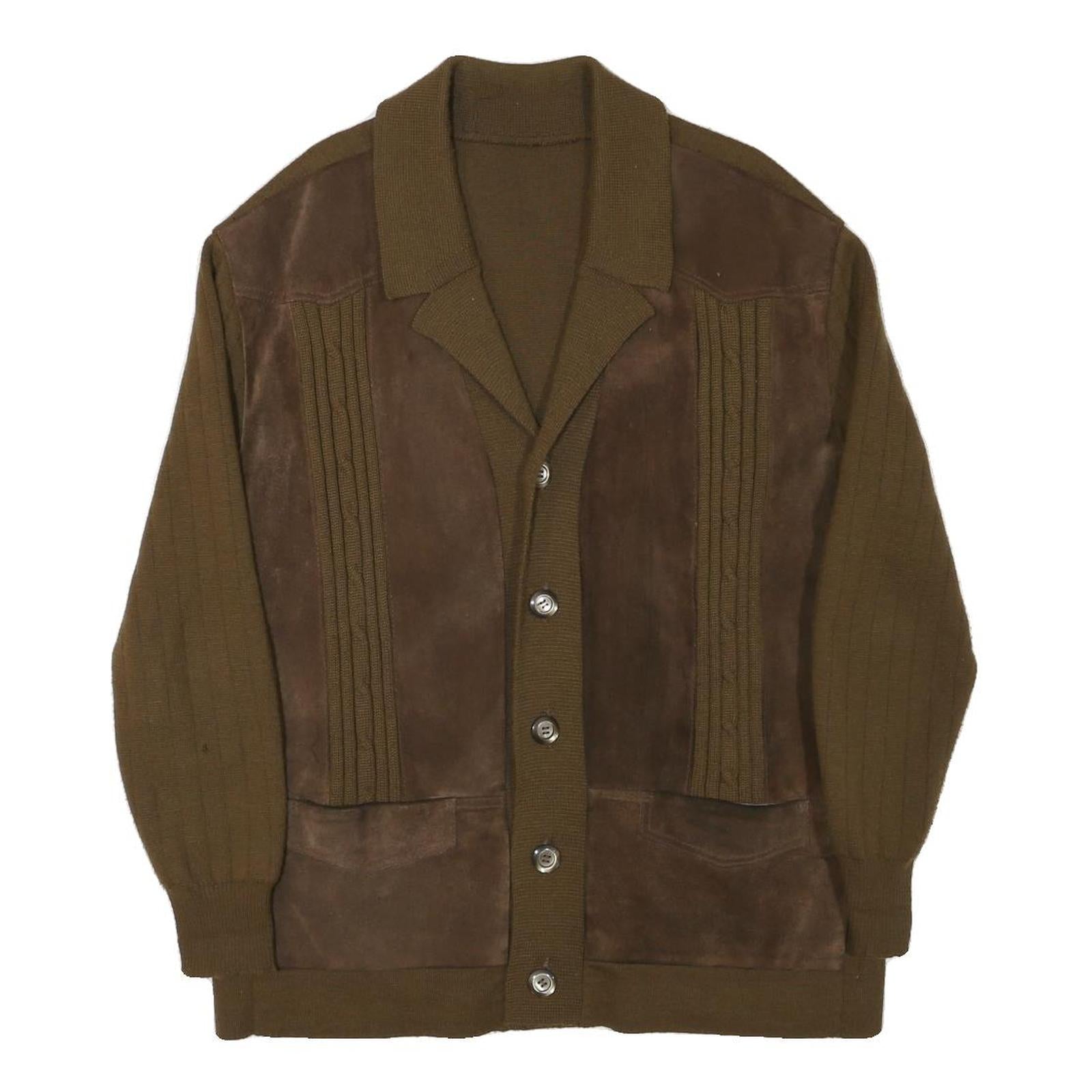 Mens Brown Wool Blend Button Jacket L Knit Panelled Plain Long Sleeve Casual Refurbished - N/A refurbished available on Cerqular