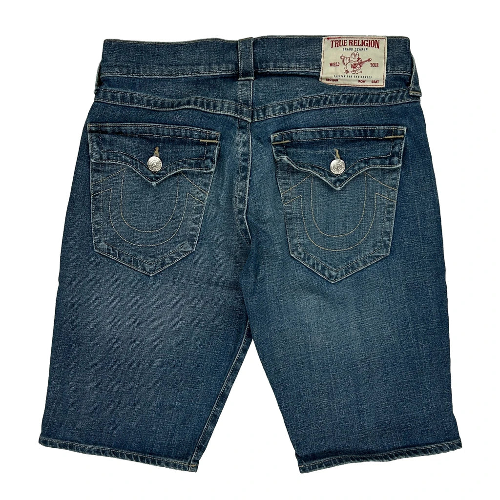True Religion Slim Denim Shorts - 30W 11L Blue Denim Refurbished - Thrifted (note: this is a term often used to describe second- refurbished available on Cerqular