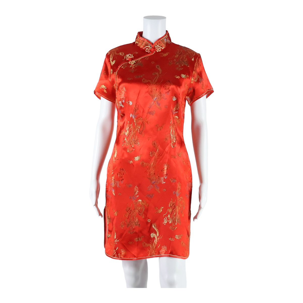 JIN YUE FU SHI Side Slits Dragons Womens Pencil Dress Red Floral Short S Refurbished - N/A refurbished available on Cerqular
