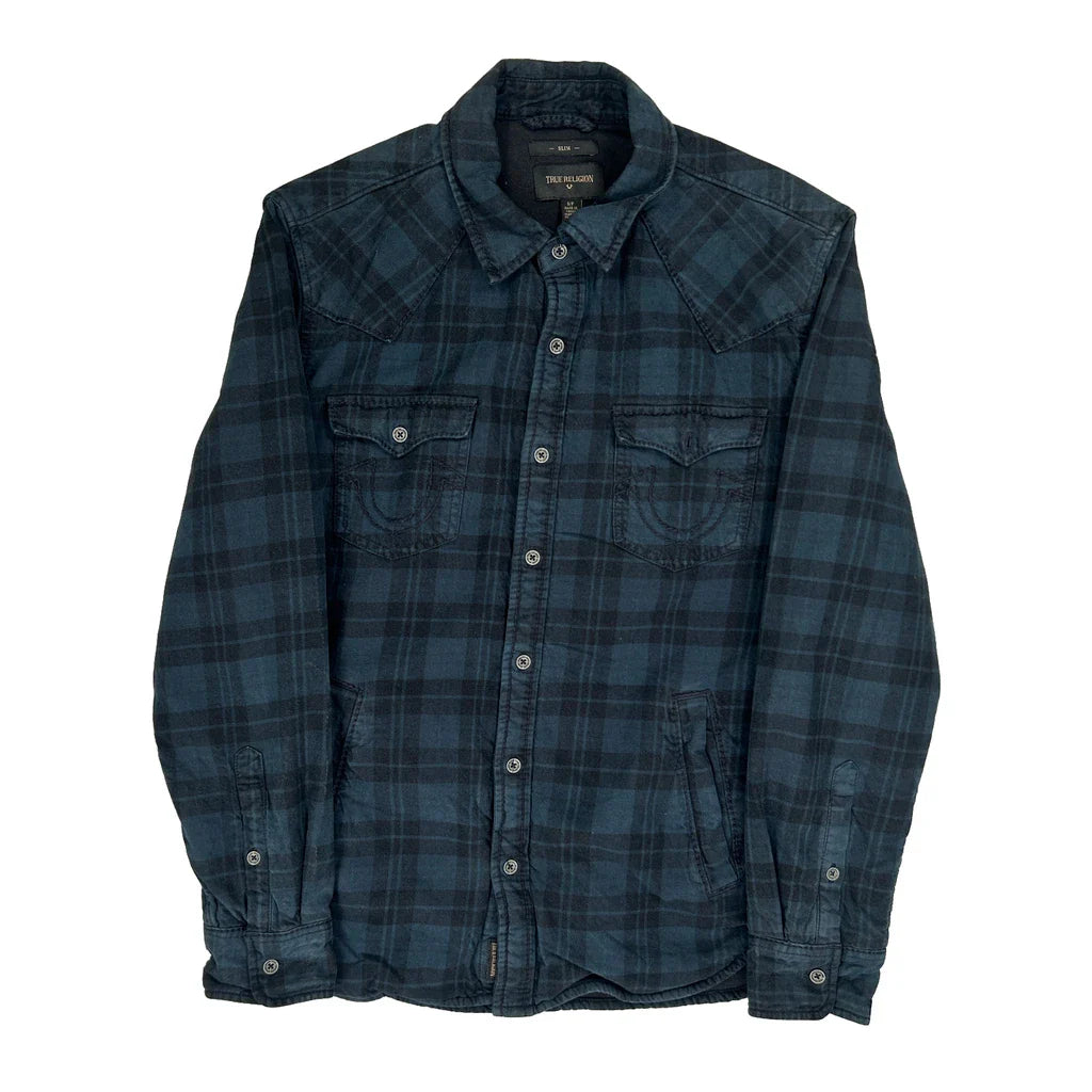 True Religion Checked Flannel Shirt - Small Blue Cotton Refurbished - Thrifted (note: this is a term often used to describe second- refurbished available on Cerqular