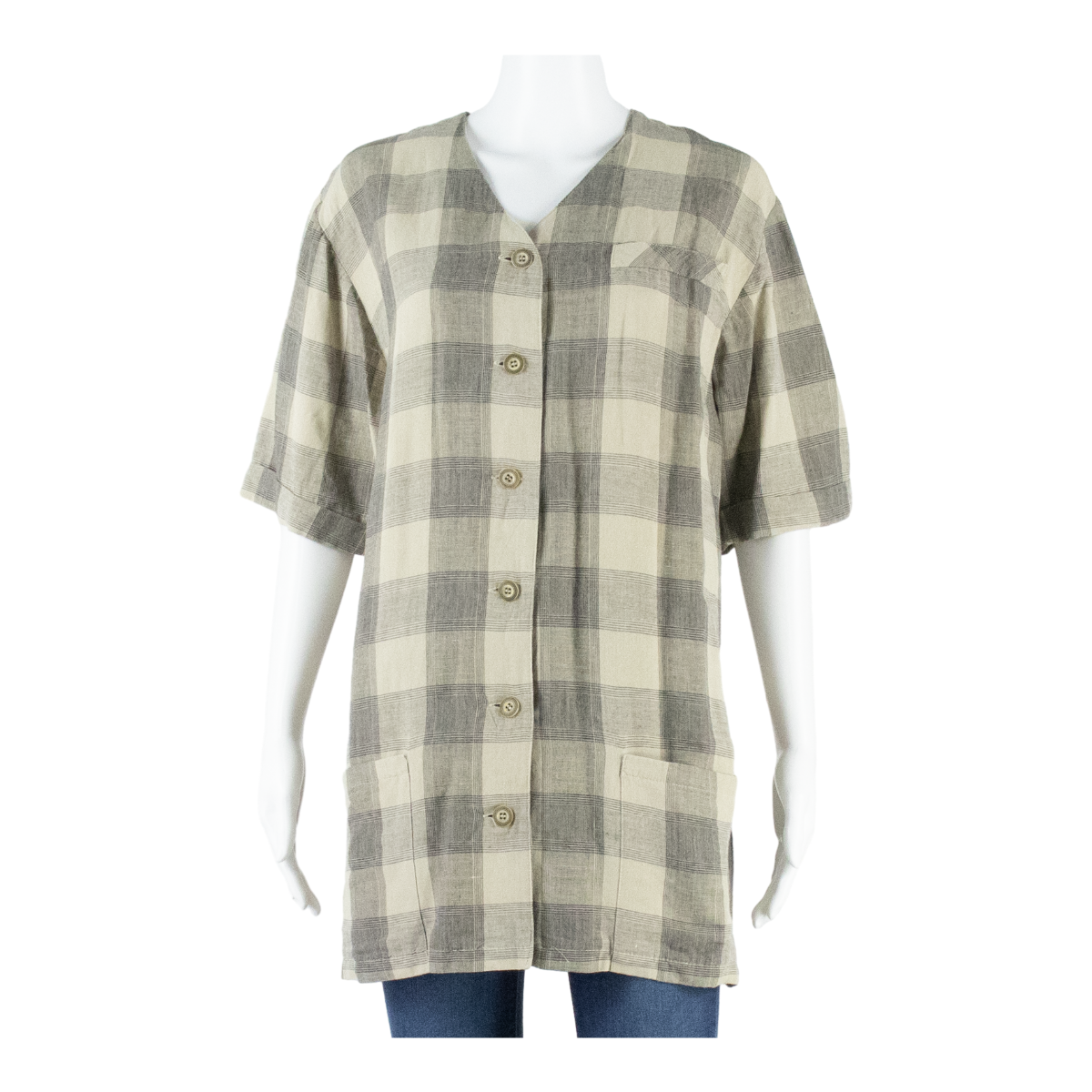 Womens Shirt Brown V-Neck Viscose Check UK 10 Refurbished - N/A refurbished available on Cerqular