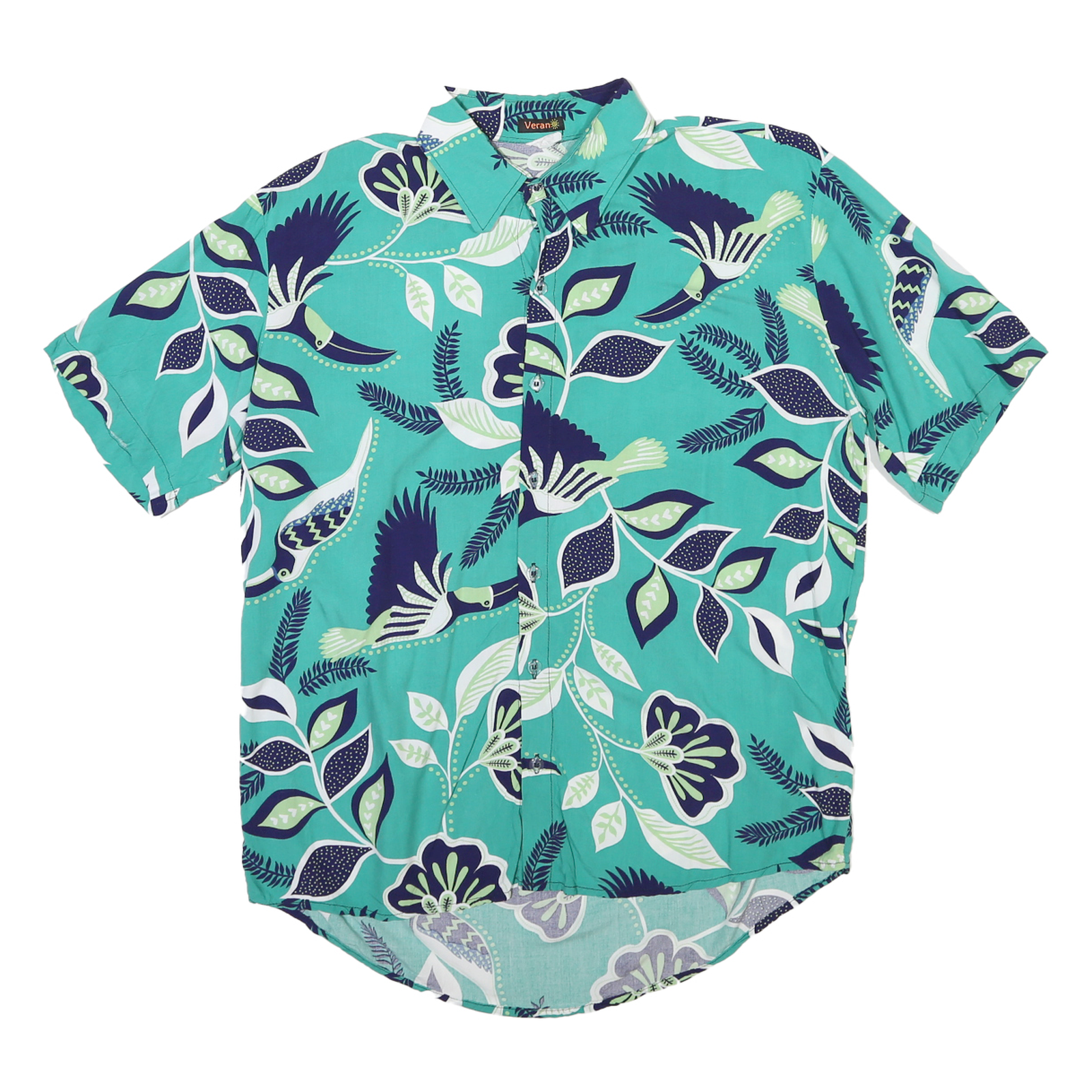 VARAN Mens Blue & Green Floral Cotton Blend Shirt M Summer Casual Short Sleeve Refurbished - N/A refurbished available on Cerqular