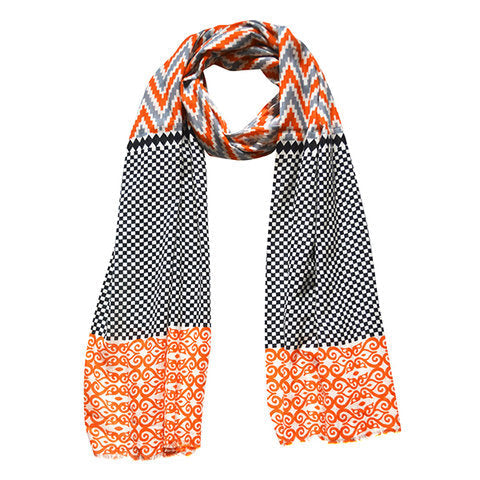 Sahara- Ikat Print fashion Scarf | Color: Orange & Black Refurbished - N/A refurbished available on Cerqular