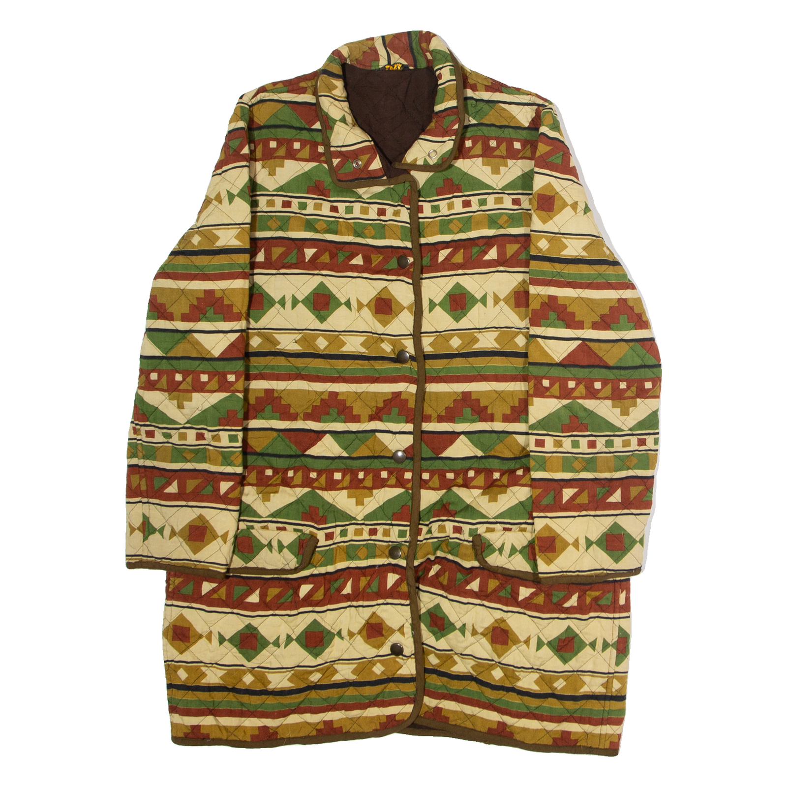HOT DOG Womens Quilted Jacket Green Viscose 90s Geometric L Refurbished - N/A refurbished available on Cerqular