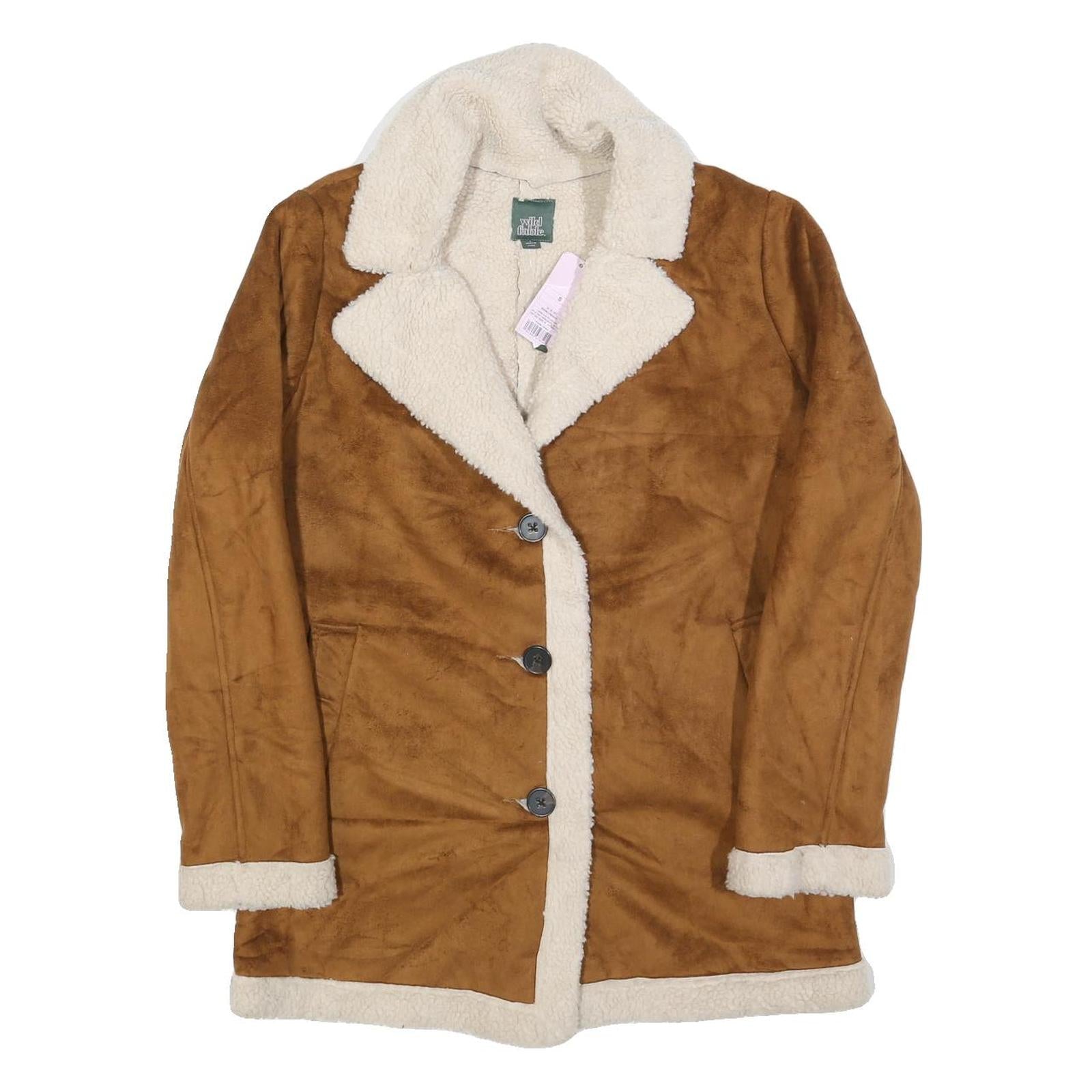 WILD FABLE Womens Brown & Cream Faux Shearling Button Jacket S Polyester Sherpa Refurbished - N/A refurbished available on Cerqular