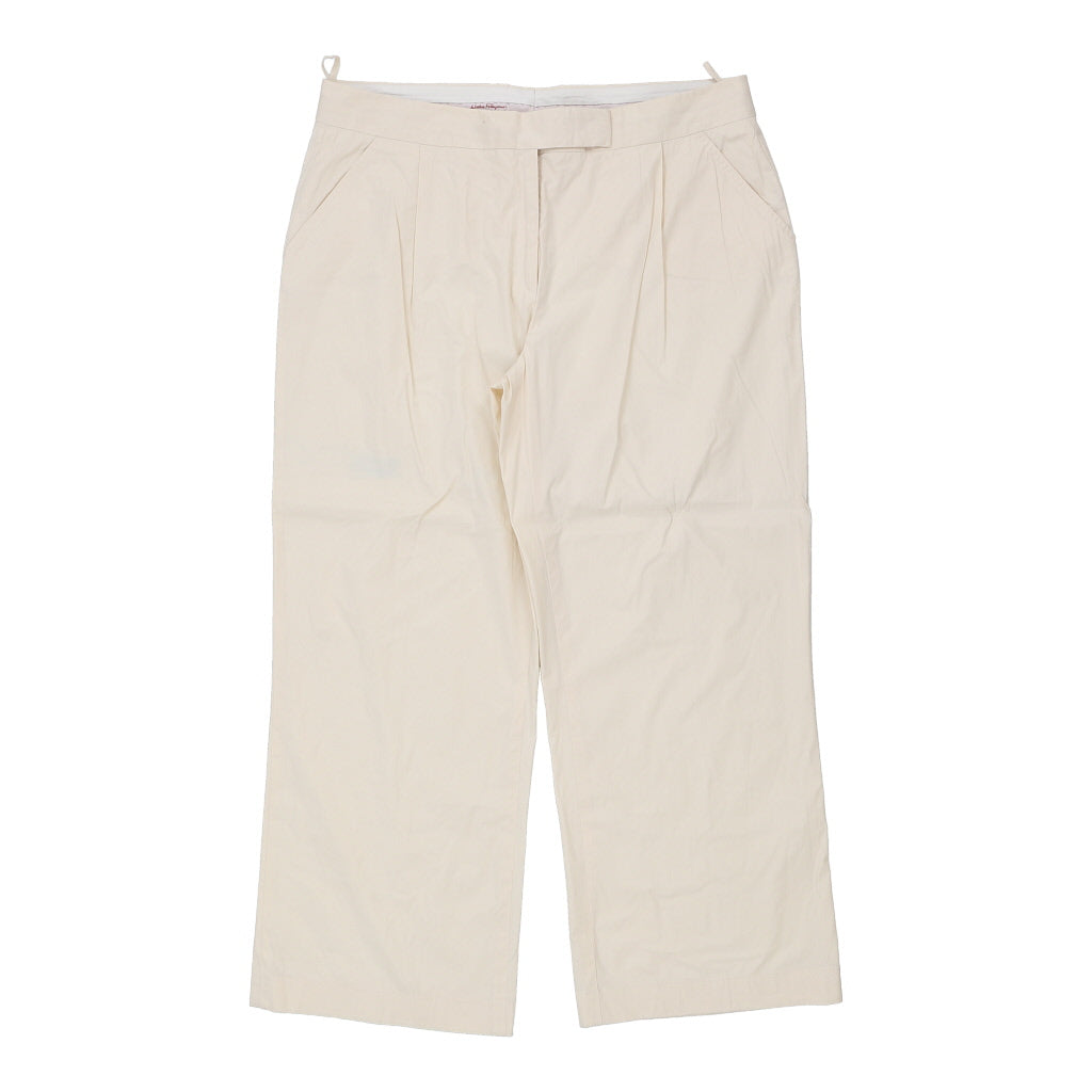 Salvatore Ferragamo Trousers - 36W UK 18 Cream Cotton | Size: UK 18 Refurbished - N/A (Preloved Designer is not a specific brand, it refurbished available on Cerqular