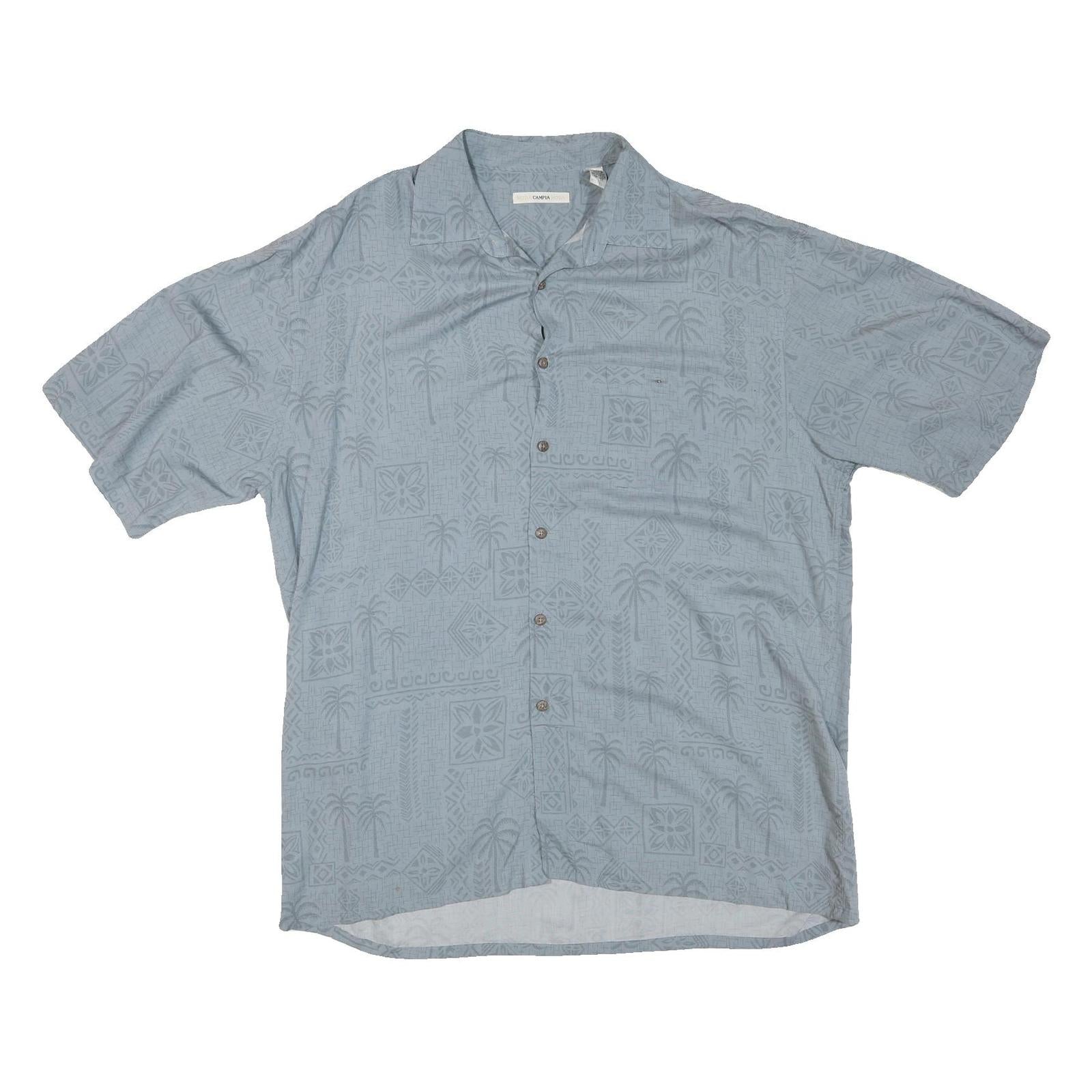 CAMPIA Mens Blue Shirt L Button Front Cotton Blend Hawaiian Style Summer Refurbished - N/A refurbished available on Cerqular