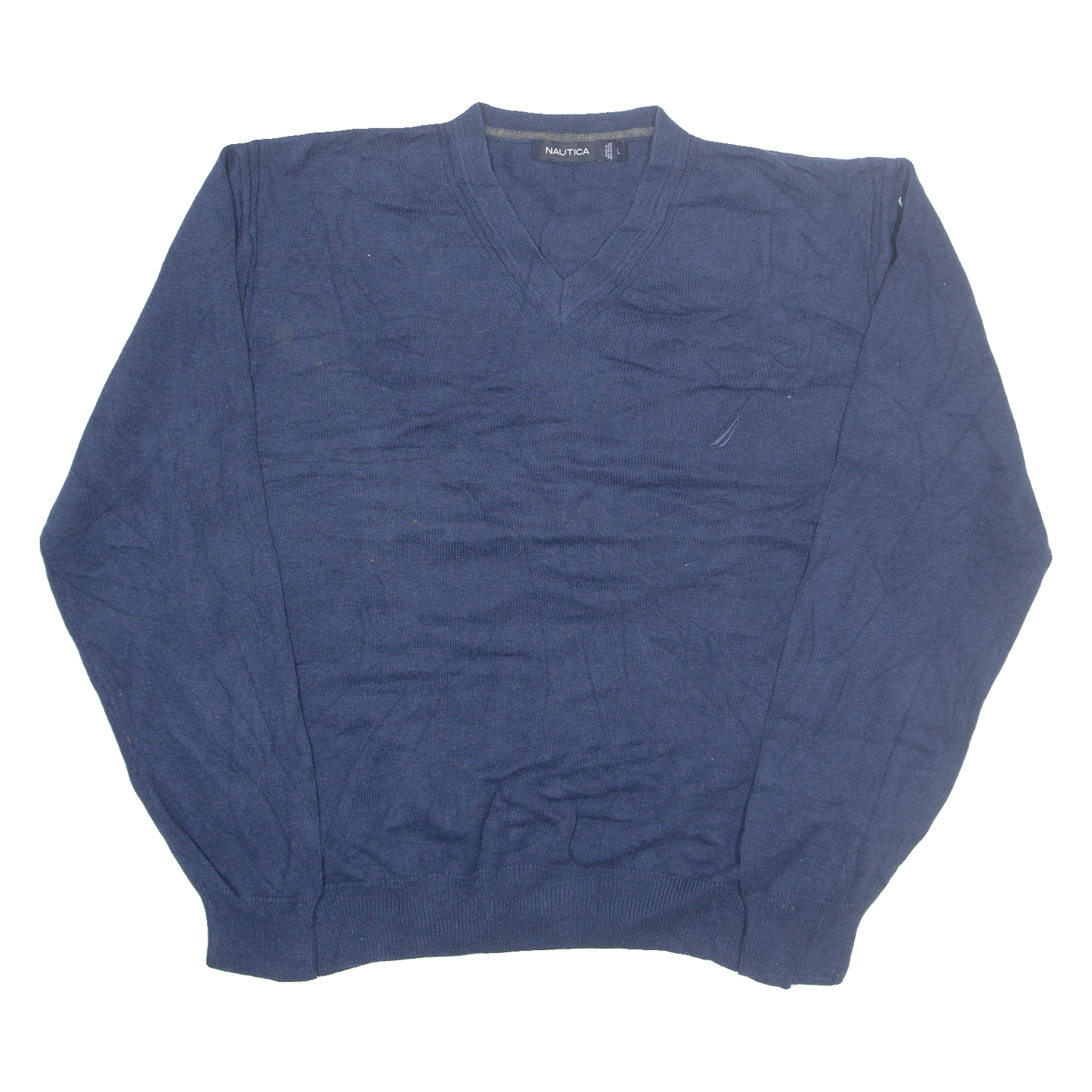 NAUTICA Mens Jumper Blue V-Neck Tight Knit L Refurbished - N/A refurbished available on Cerqular