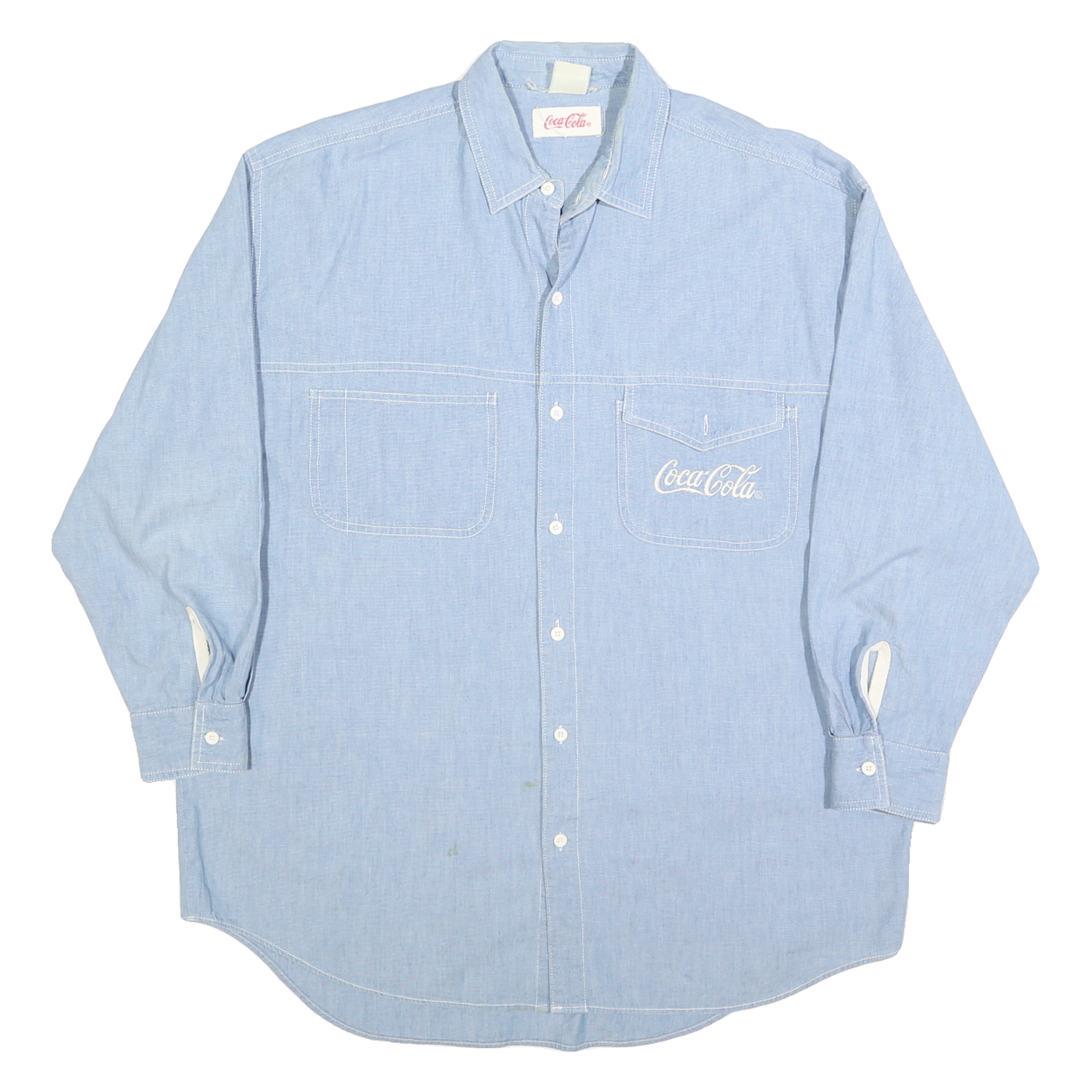 COCA COLA Mens Blue Denim Shirt L Cotton Blend Casual Long Sleeve Button Refurbished - N/A refurbished available on Cerqular