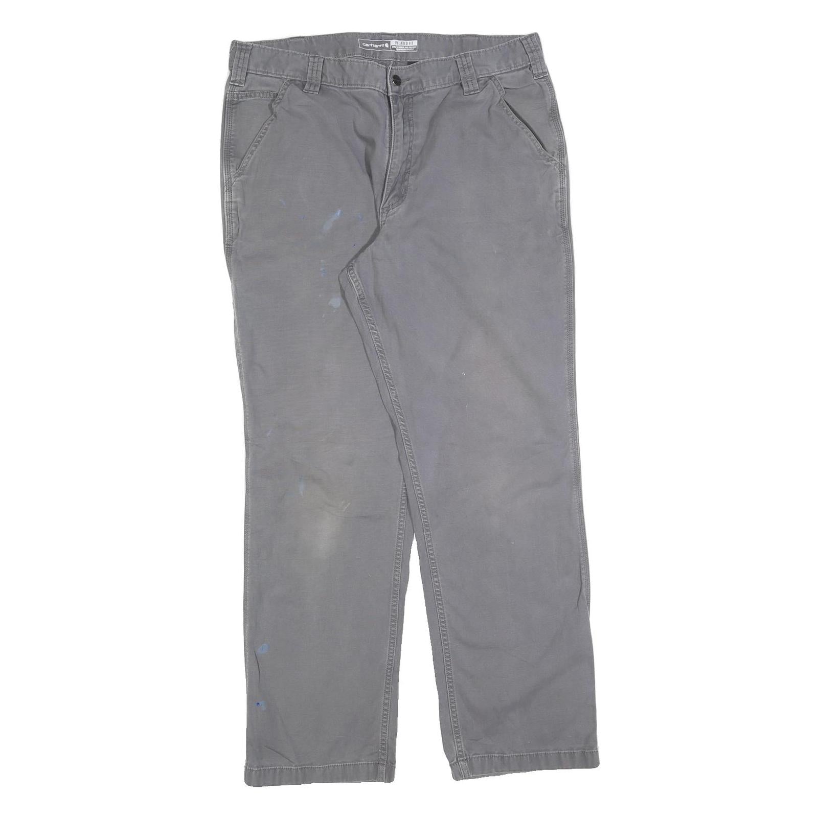 CARHARTT Mens Relaxed Grey Cotton Blend Trousers W36 L32 Workwear Casual Refurbished - N/A refurbished available on Cerqular